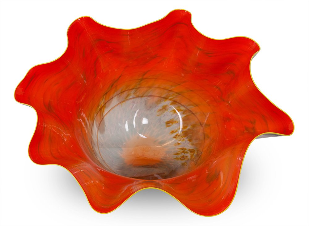 DALE CHIHULY: MACCHIA BOWL: circa 2001 blown glass signed and dated below Provenance: Estate of David Copley, La Jolla 38 1/2 x 33 1/2 inches; 26 1/2 inches high