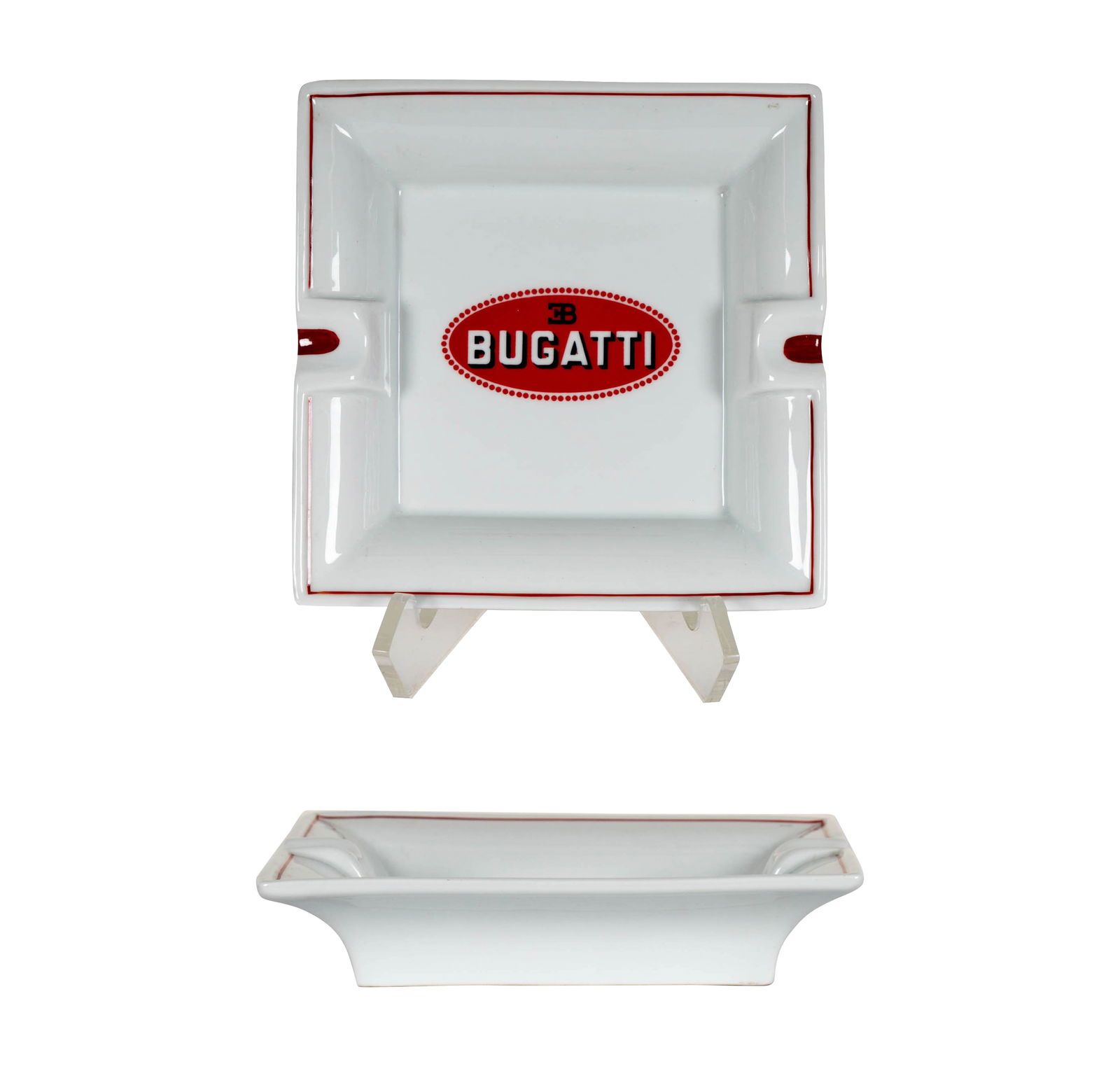 Bugatti Porcelain Ashtray: Manufacture Avignon 18 Bruere Porcelaines d'Art de Noirlac, stamped to the underside 