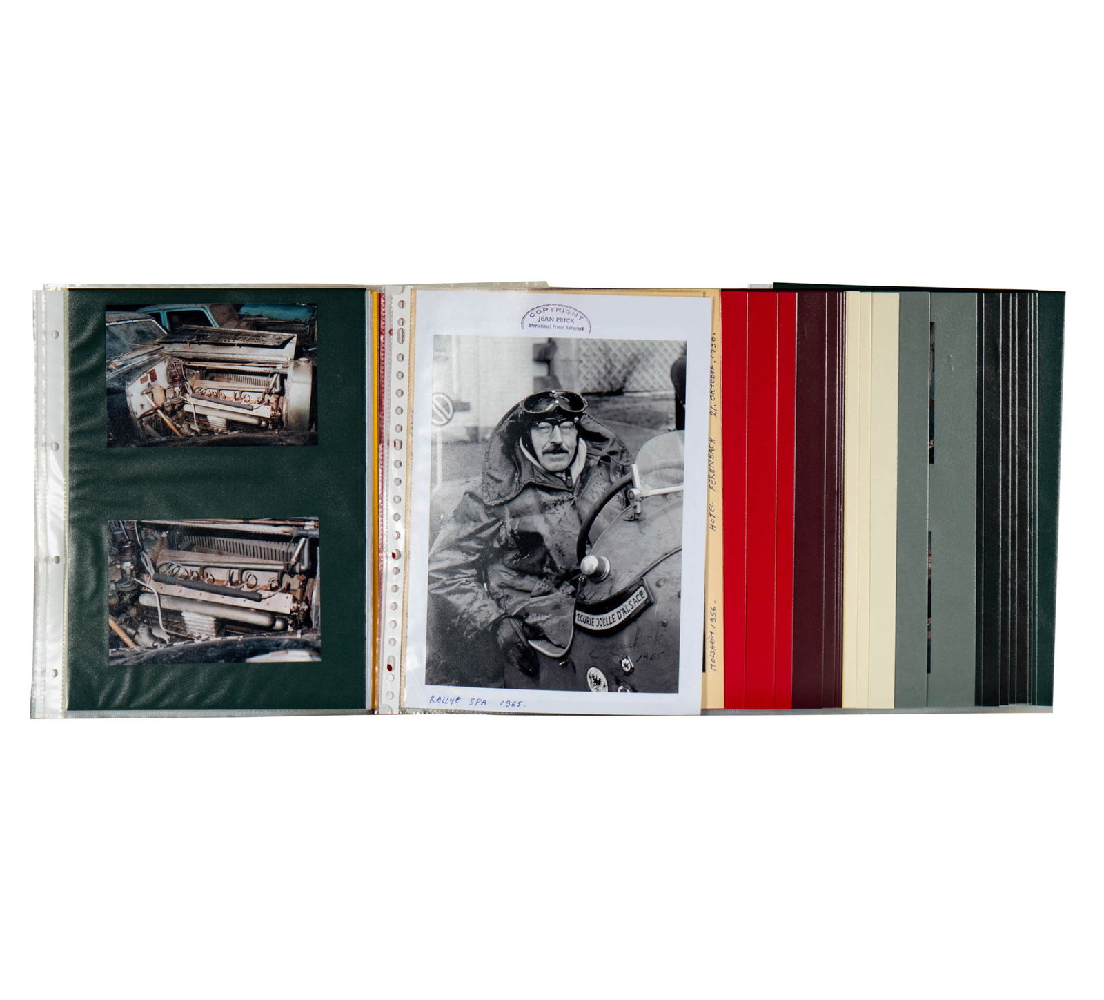 Large Collection of Jean Prick Bugatti Photos: presented to Peter Mullin by the Prick family, together with a signed letter, approximately 130 photographs by Jean Prick, many signed and some copyrighted, The Binder: 12.5 x 11.25 x 3 in. 