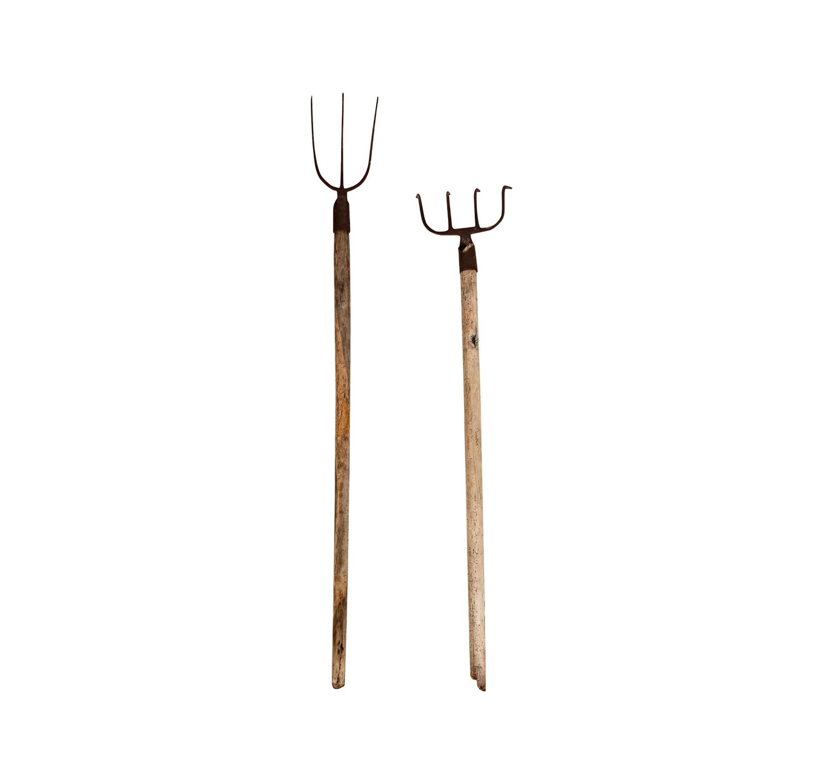 Two Antique Garden Hoe Tools from Mullin Museum Display: from the Bugatti Barn Find display at the museum, The larger: 45 x 8 x 9 in. 