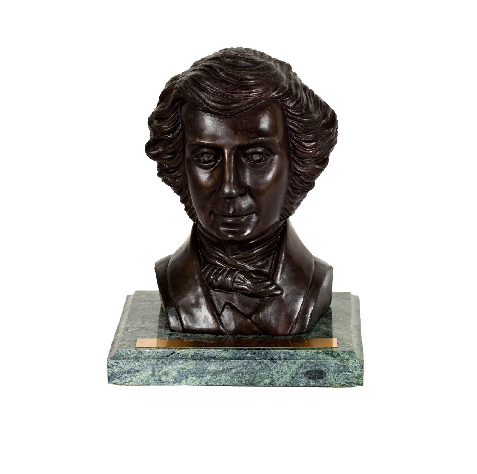 Alexis de Tocqueville Society Million Dollar Roundtable Award: Recognition Award presented with Grateful Acknowledgement to Peter W. Mullin, the bronze bust signed to back of base by Don Winton and labeled ALEXIS DE TOCQUEVILLE, Total: 12 x 9 x 8 in.