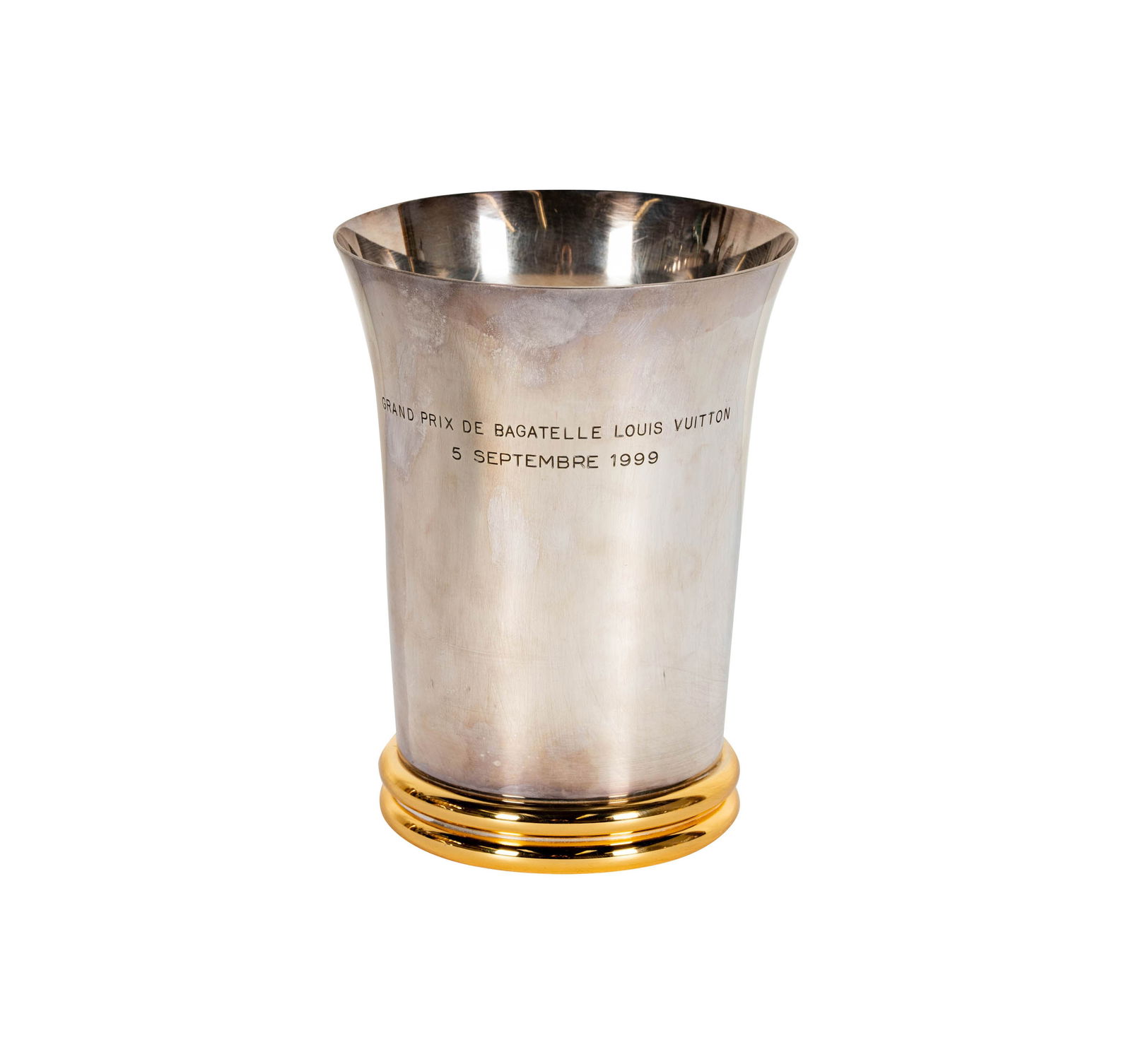Grand Prix De Bagatelle Louis Vuitton Trophy: 5 Septembre 1999, the trophy made from a Puiforcat urn, with hallmarks to upper rim, 7.75 x 5.75 in.