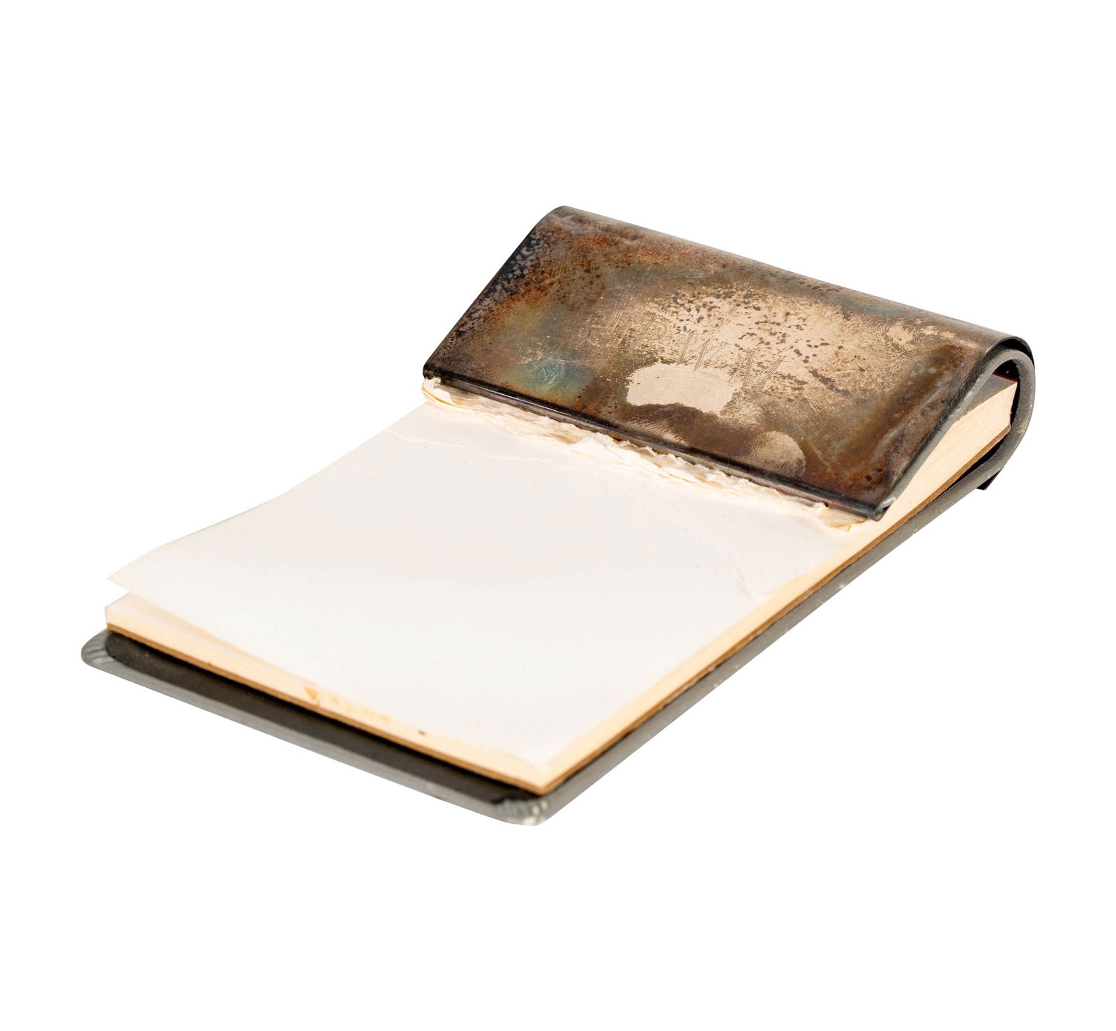 Peter Mullin Monogrammed Tiffany Sterling Desk Note Pad: monogrammed to front, with Tiffany hallmarks to back side, 1 x 3.75 x 6 in.