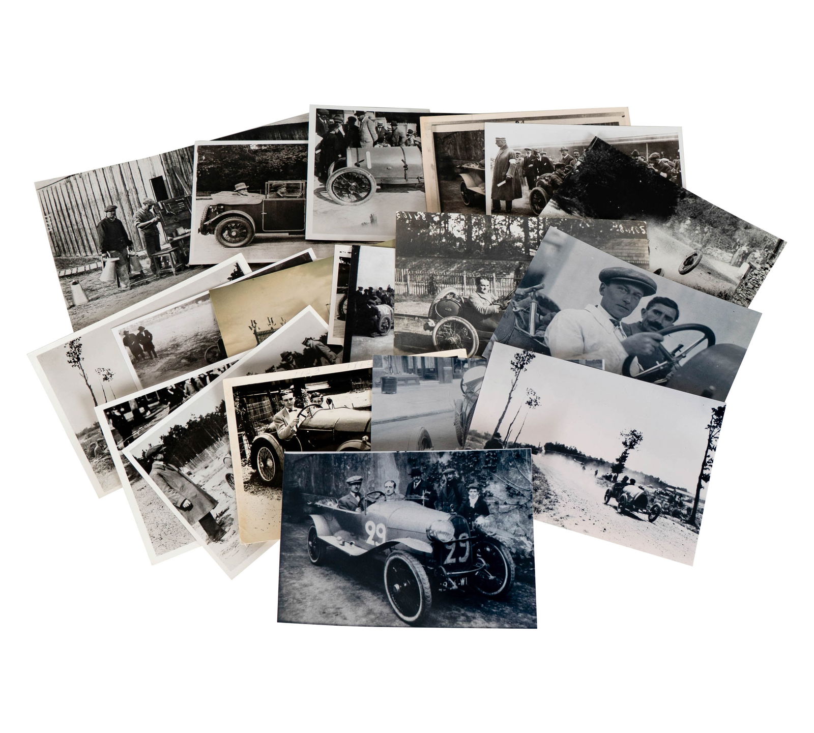 Group of Bugatti Brescia and Assorted Photographs: assorted photos and prints of the Bugatti Brescia and other scenes, 19 total