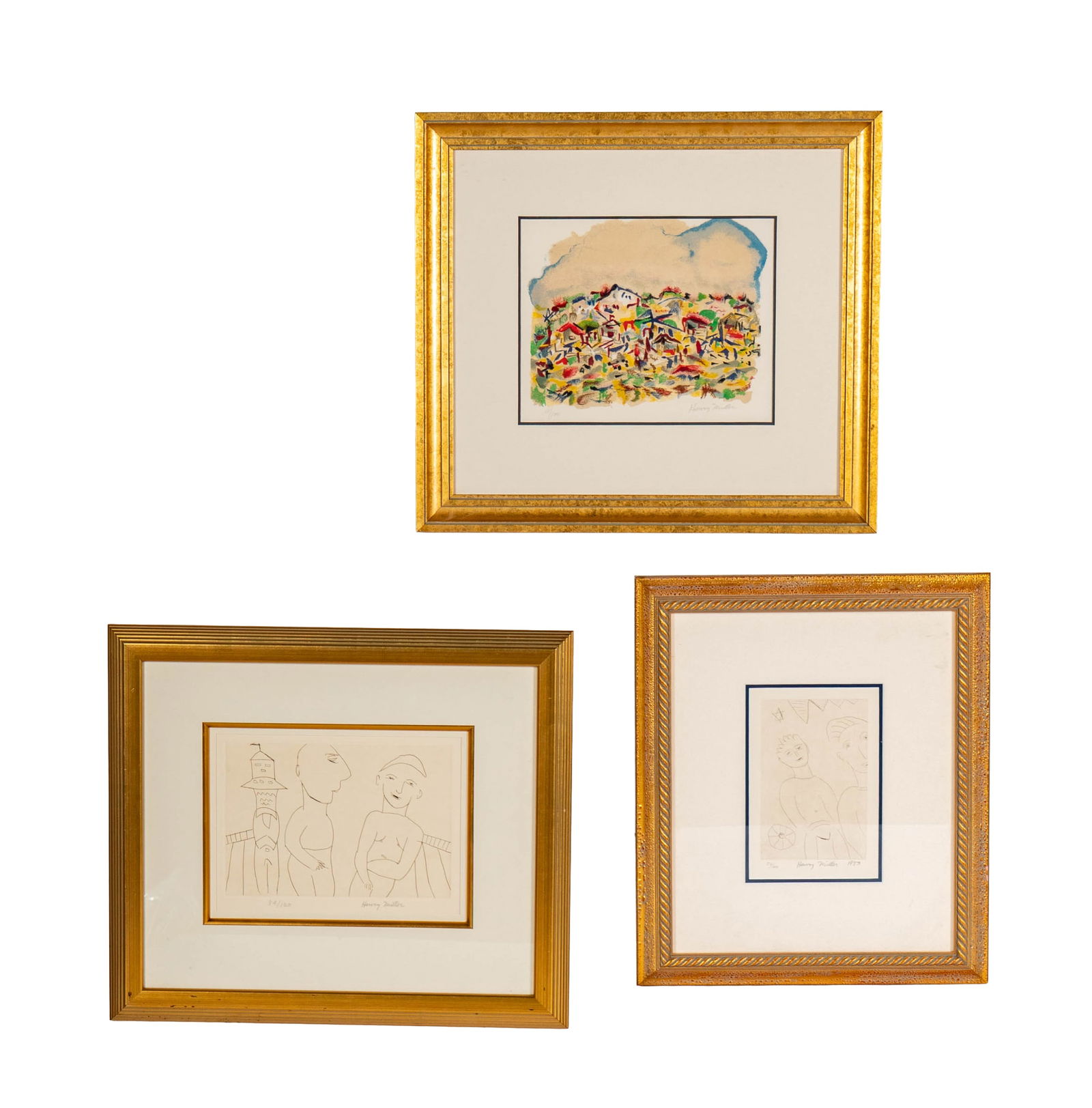 Henry Valentine Miller (1891 - 1980): Three Works: including "After the Quake" (Kubo Collection Serigraph, signed and editioned 9/100, 18 x 20 inches as framed), "The Question" (Kubo Collection Serigraph, signed and editioned