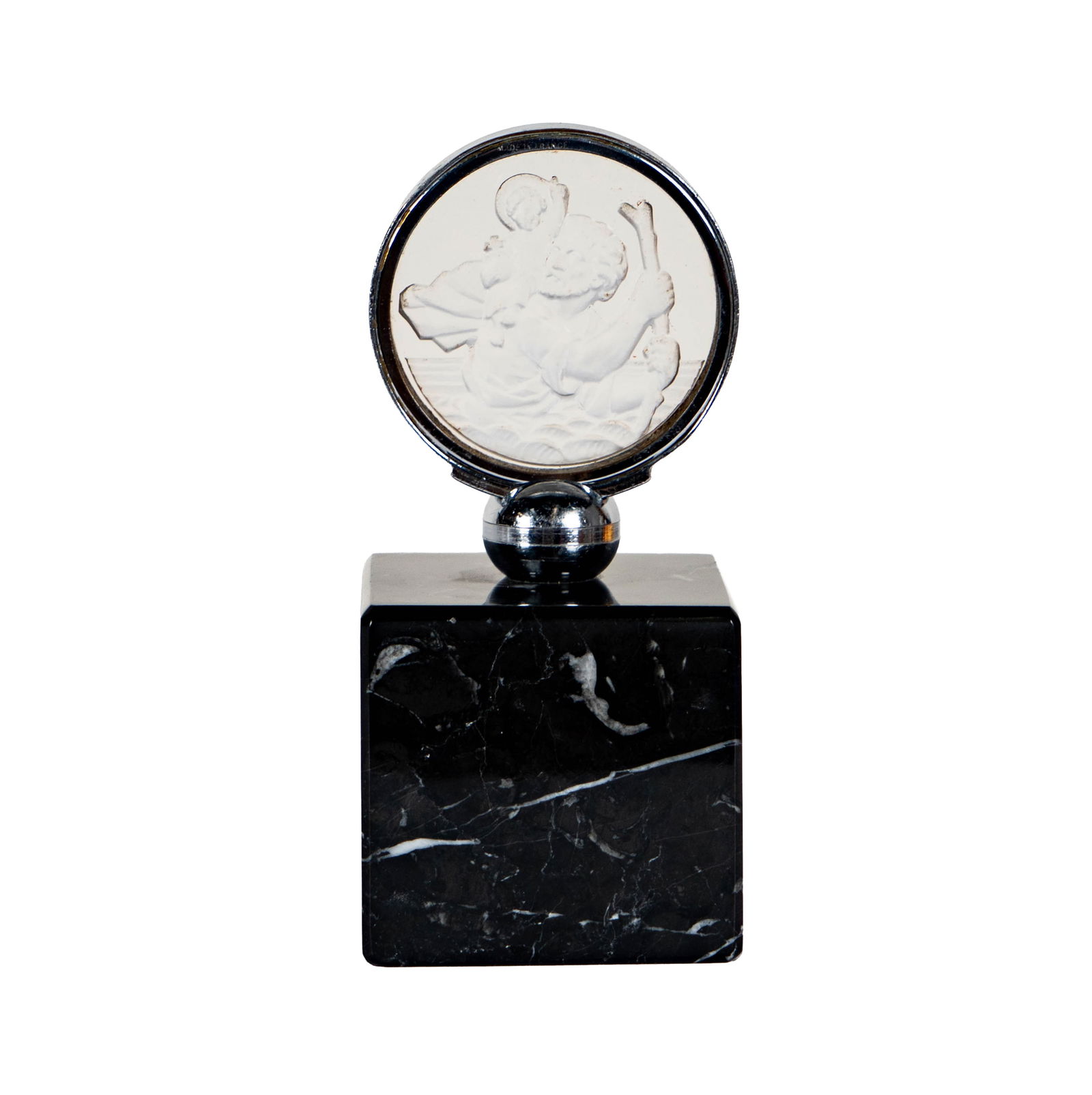 Crystal Hood Ornament Medallion: the metal frame signed Made in France, Total size: 5.75 x 2.5 x 2.5 in. 