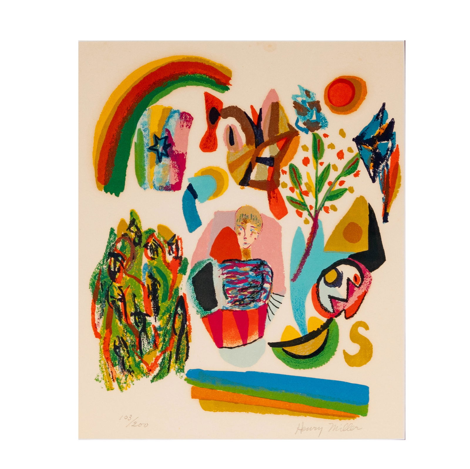 Henry Miller (1891-1980): "Dream of Spring": Kubo Collection Serigraph, signed in pencil lower right, numbered in pencil 103/200 lower left, Image size: 13 x 11 in., Frame: 23.5 x 21 in. 