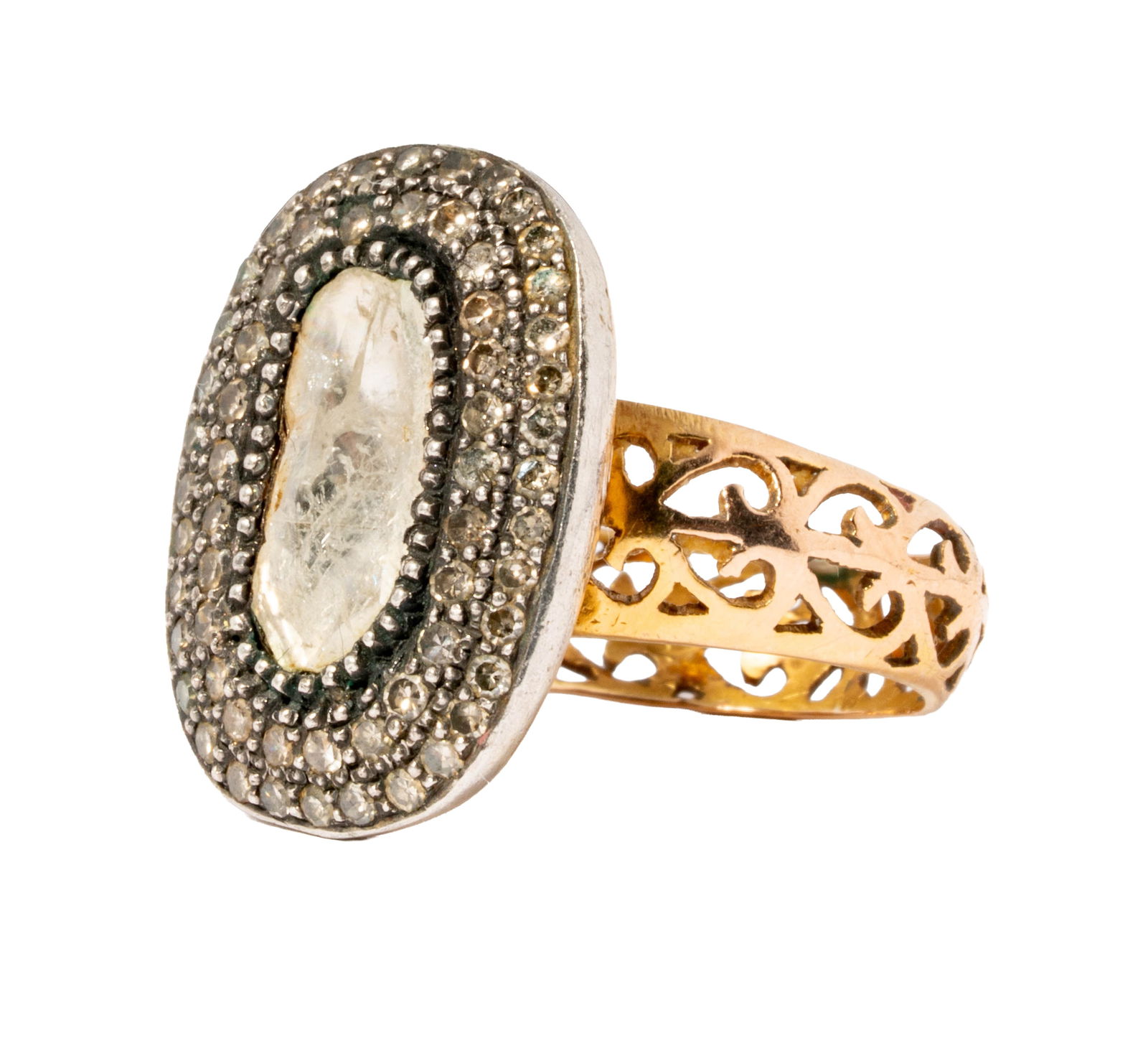 14 Karat Yellow Gold and Sterling Silver Diamond Ring (1 of 4)