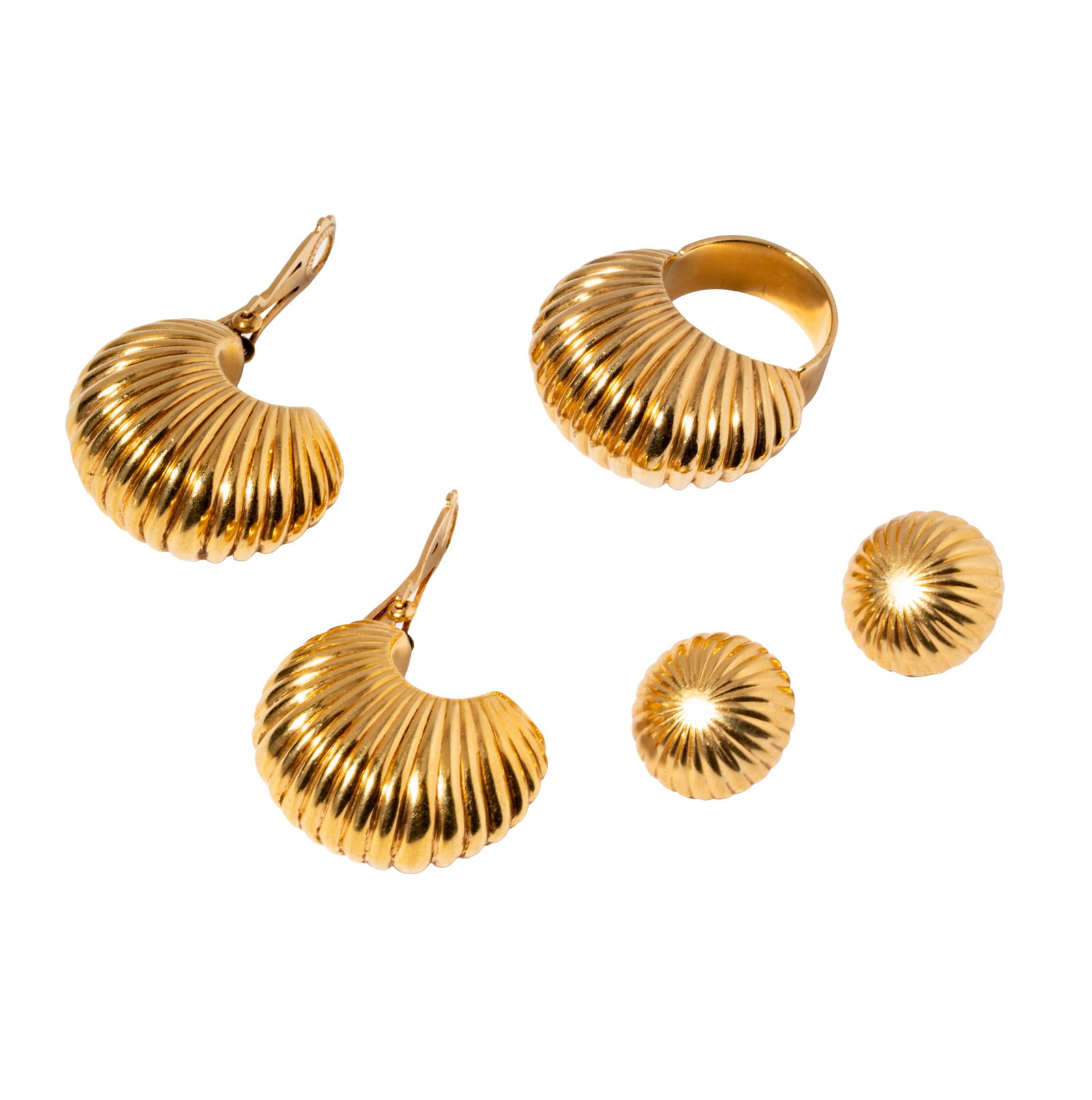 Two Pairs of 14 Karat Yellow Gold Earrings with one Ring (1 of 9)