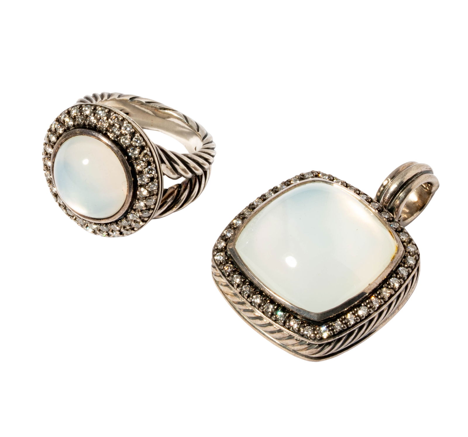 David Yurman Sterling Silver, Diamond and Moonstone Pendant with Ring (1 of 8)