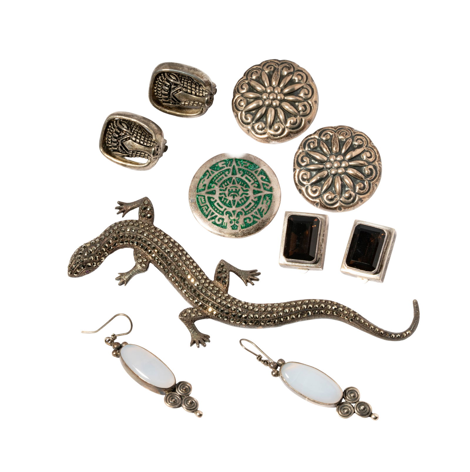 Four Pairs of Sterling Earrings and Two Brooches (1 of 20)