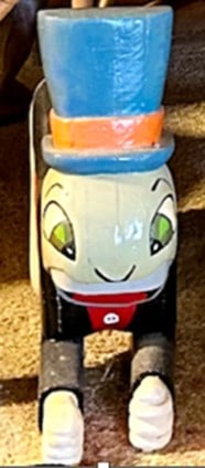 Carved Solid Wood Disney Jiminy Cricket: c. 1970s/1980s, 30 x 22 x 7 in.