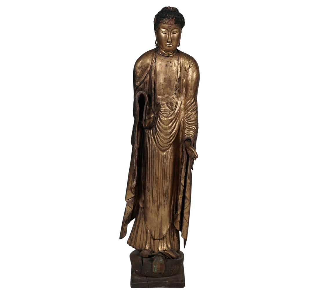 Japanese Giltwood Standing Buddha Figure: 47 1/2 x 12 x 12 in.