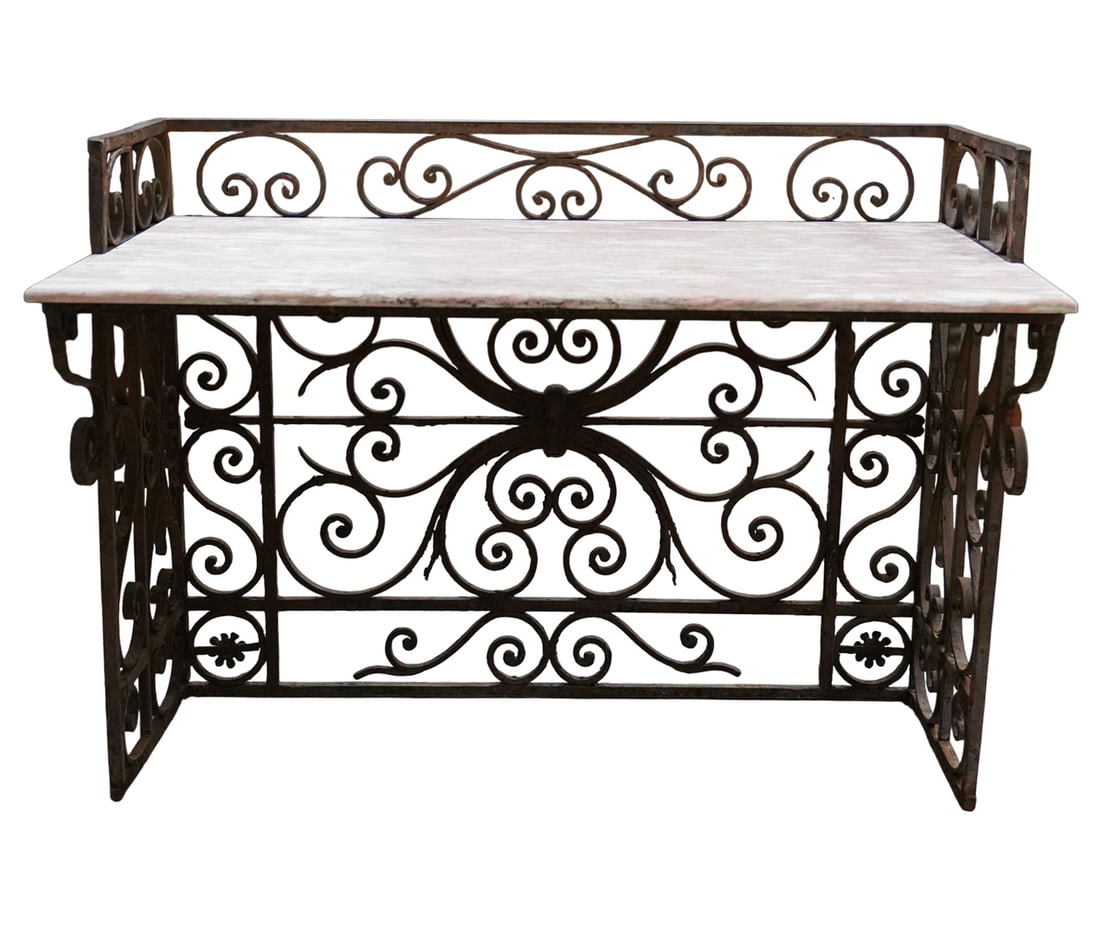 Spanish Revival-Style Iron and Marble Console Table (1 of 9)
