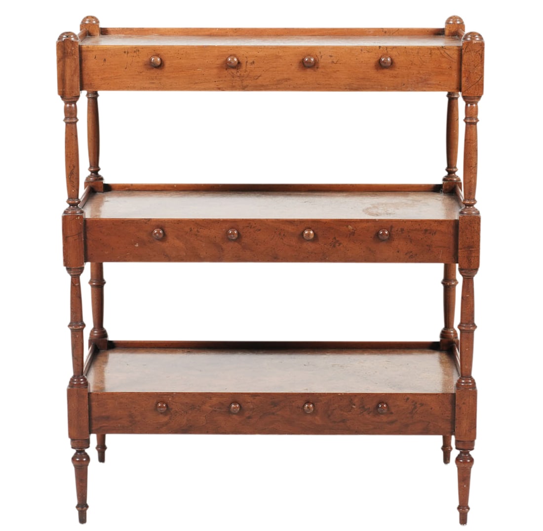 Burl Wood Etagere: 25 x 20 1/2 x 10 3/4 inches.