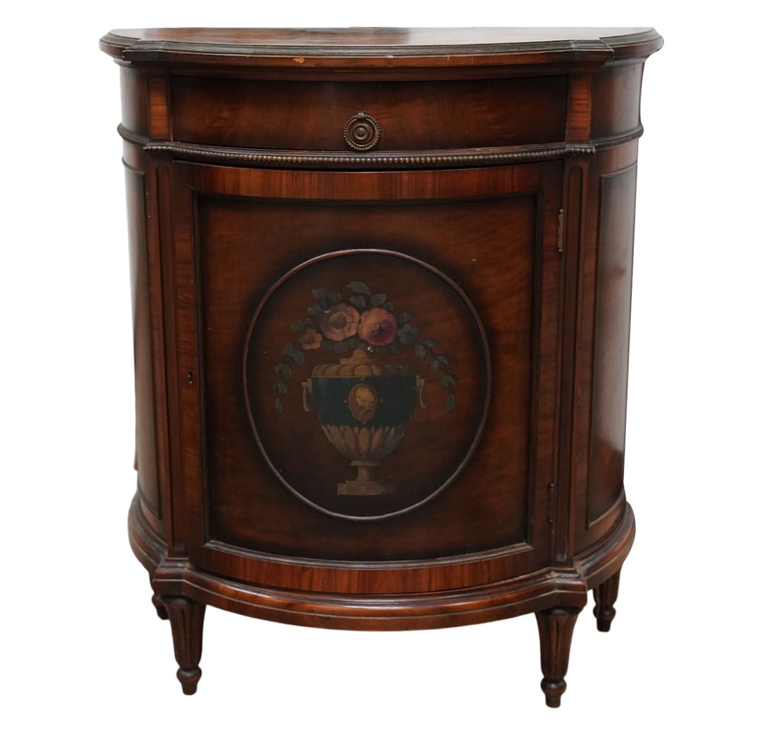 Dominative Painted Italian Style Cabinet: 33 x 28 x 14 in. With painted top and door handle.