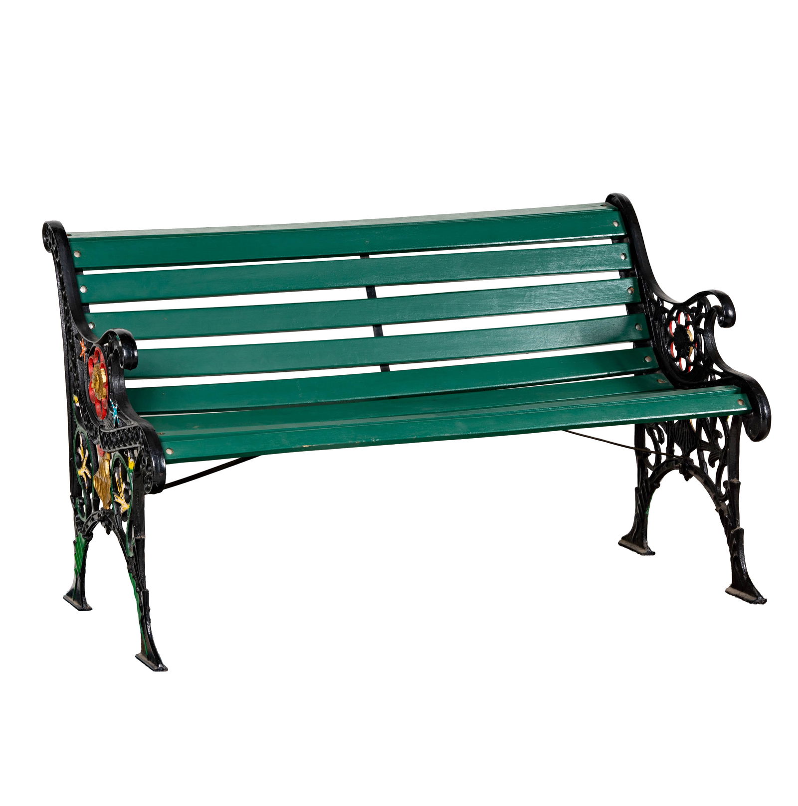 Green-Painted Cast Iron Park Bench (1 of 12)