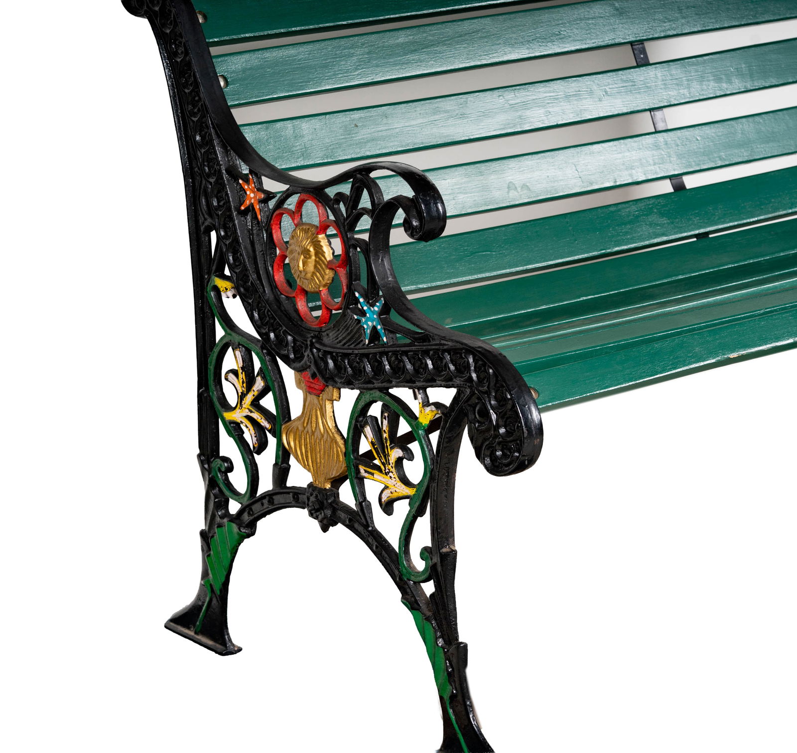 Green-Painted Cast Iron Park Bench - 3