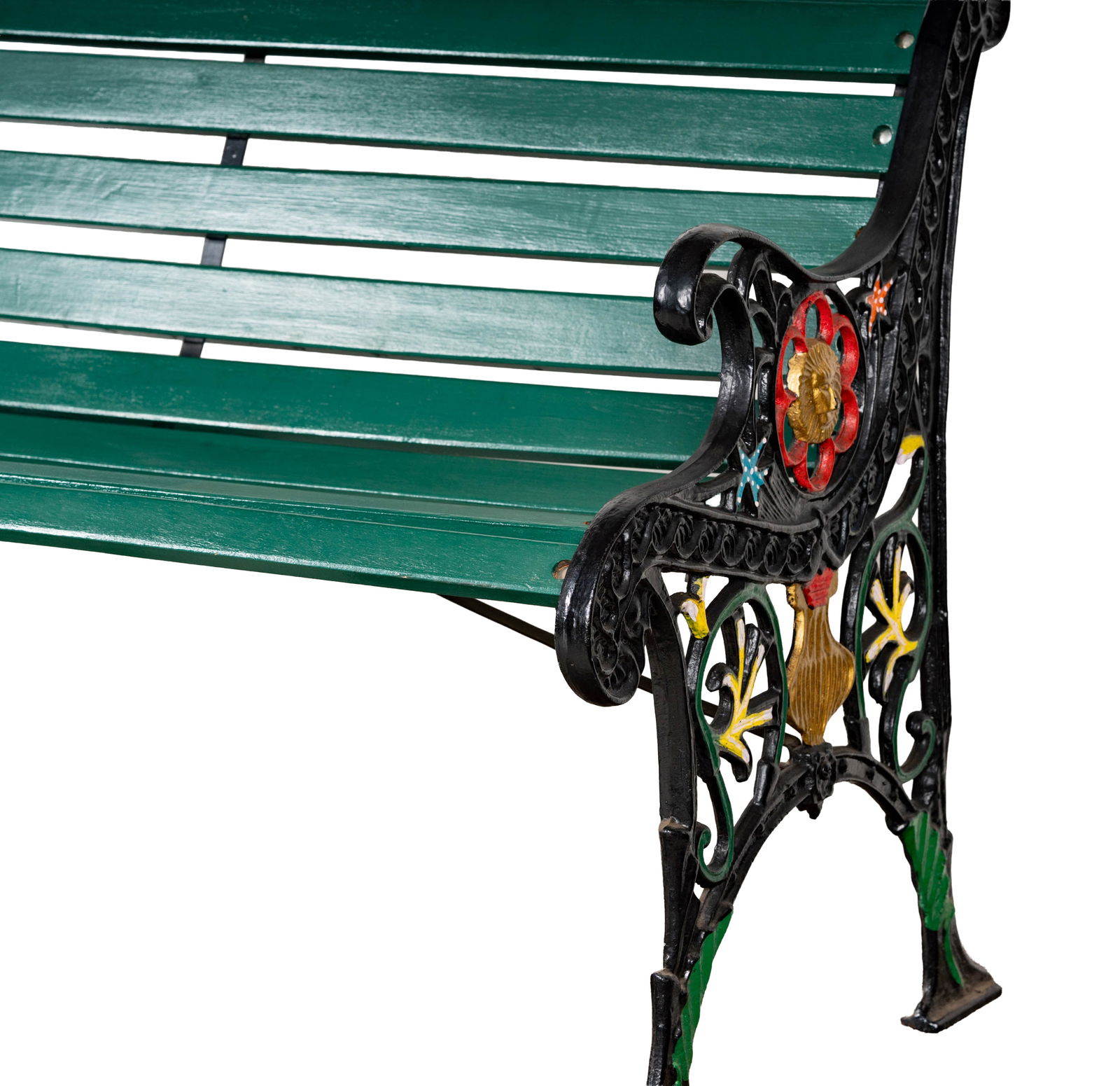 Green-Painted Cast Iron Park Bench - 6