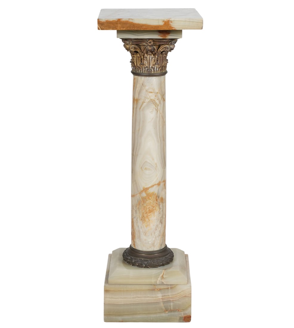 Gilt Metal-Mounted Onyx Pedestal: 41 1/2 x 13 x 13 in.