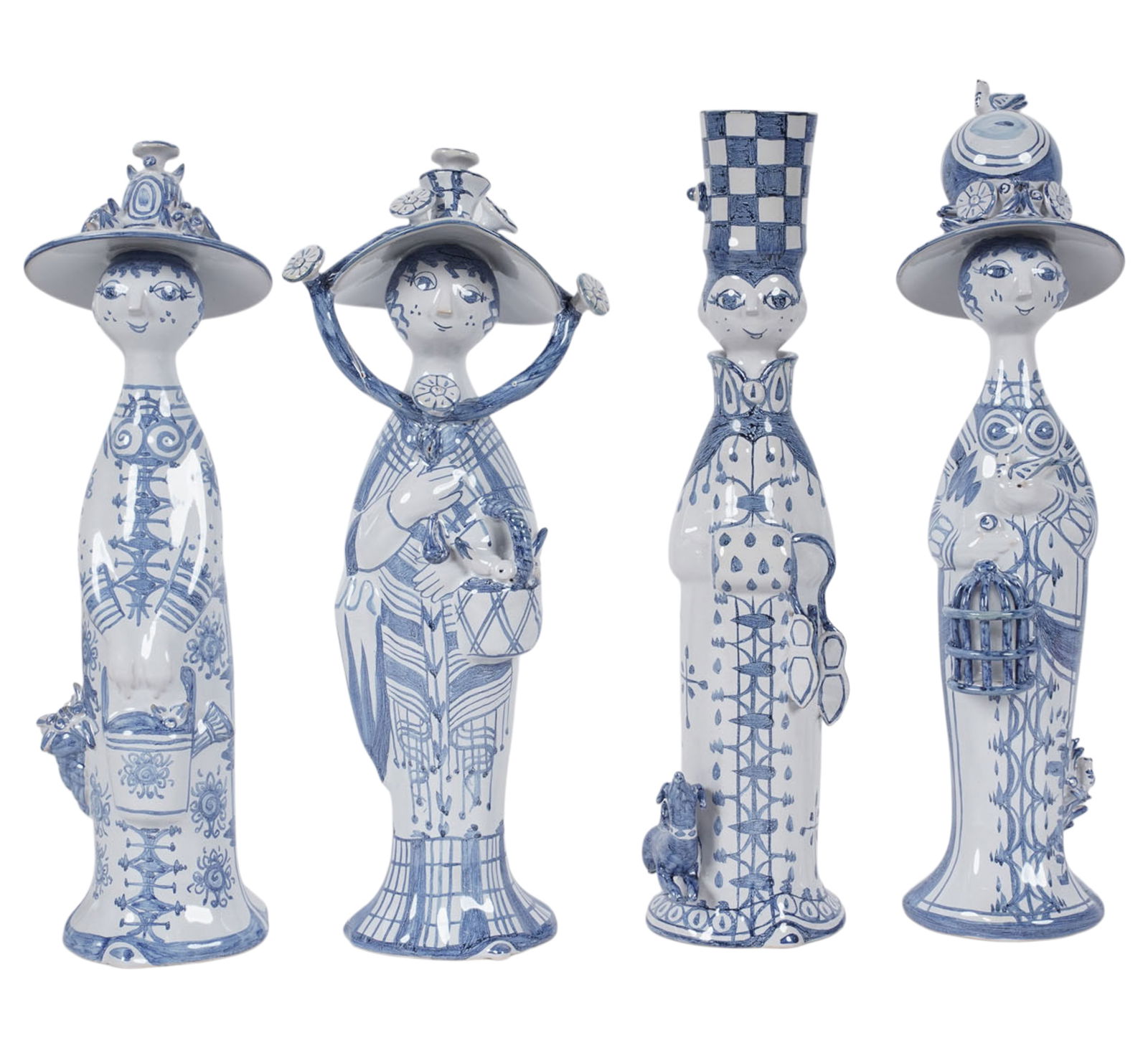 Bjorn Wiinblad (1918-2006), Four Pottery Figures: 1987, each signed and dated to underside, each approximately 13 1/2 in. high