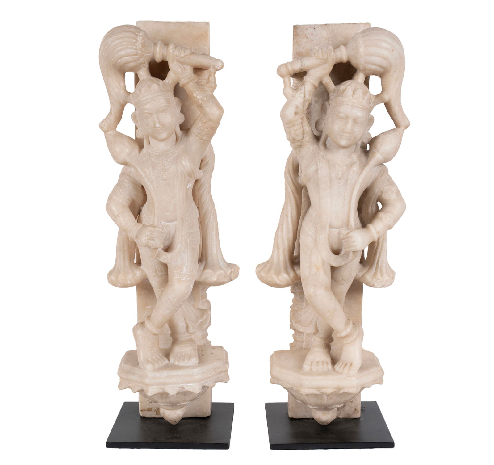 Pair of Indian Carved Marble Figure of Deities: Overall: 20 in. high