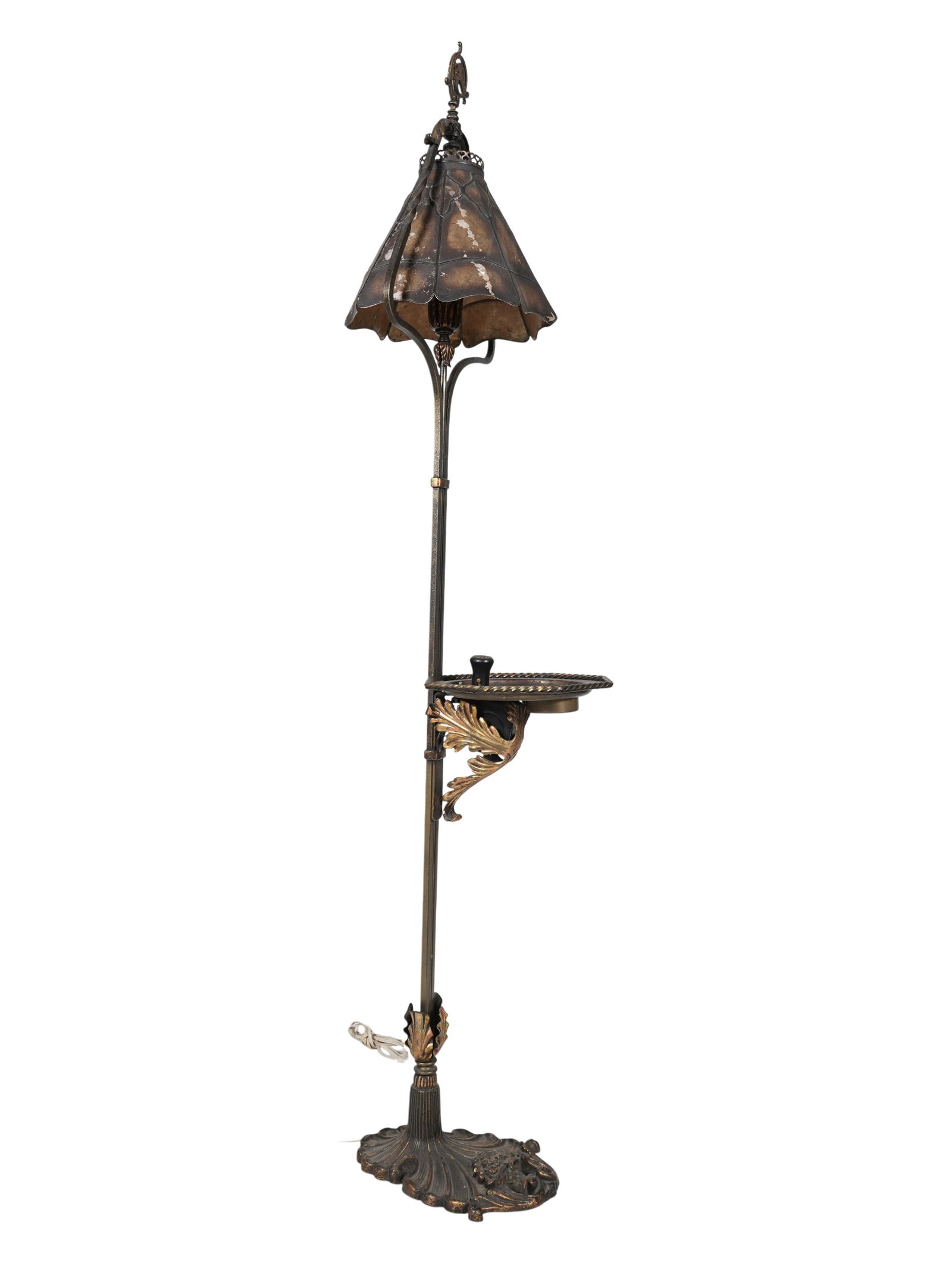 Attributed to Oscar Bach: Smoker's Floor Lamp: with mica shade and lighter, 62 x 15 x 13 in.