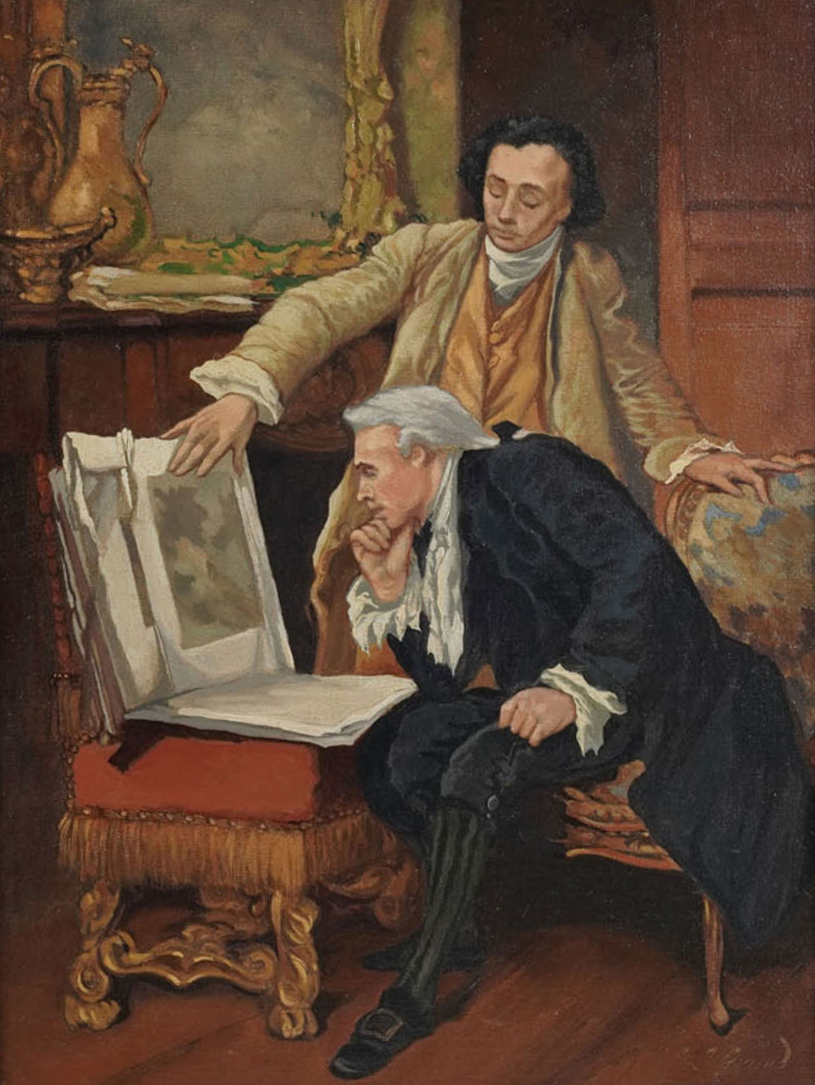 Johann Grund (1808 - 1887), The Collector: oil on canvas, signed lower right, 20 x 15 1/2 in., frame: 25 x 20 in.