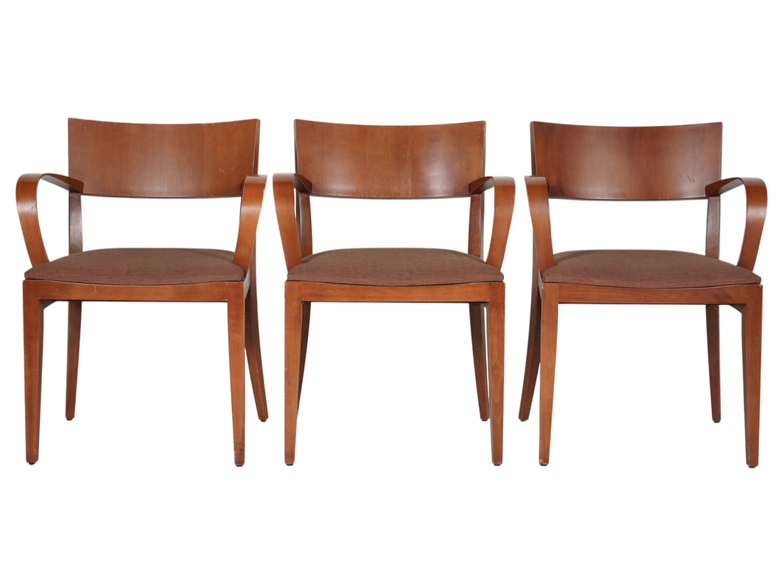 A Set of Three Knoll Armchairs Designed by Jonathan Crinion: with metal label to underside, 31 x 23 x 19.5 in., seat height: 19 in.