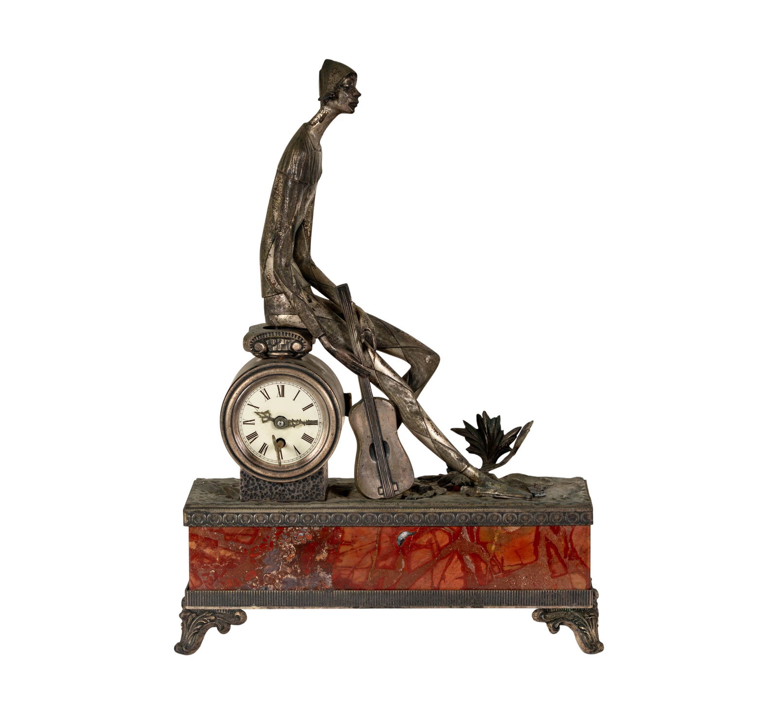 Patinated Metal and Marble Mantel Clock (1 of 13)