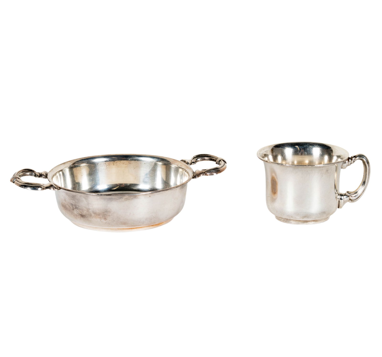 Peruvian Sterling Bowl and Cup: each marked "Ind. Peruana Plata .925 Sterling [C within star shape]", Approximately 117 grams total, Cup: 1 3/4 x 3 1/4 in., Bowl: 1 1/2 x 6 in.,