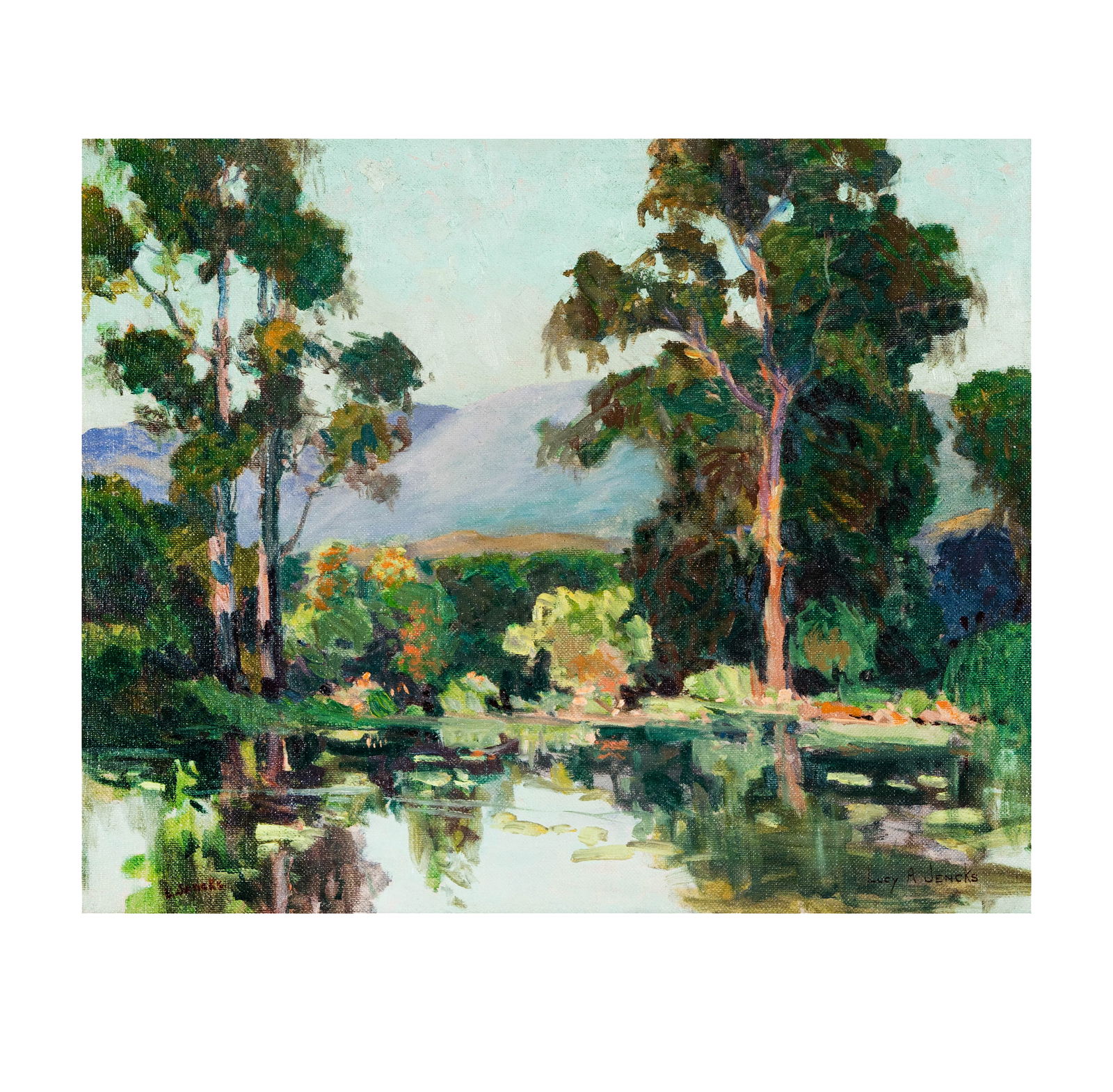 Lucy Jencks (20th Century), Oasis in The Hills: oil on canvas, signed lower left, 18 x 22 in., Frame: 24 x 28 in.