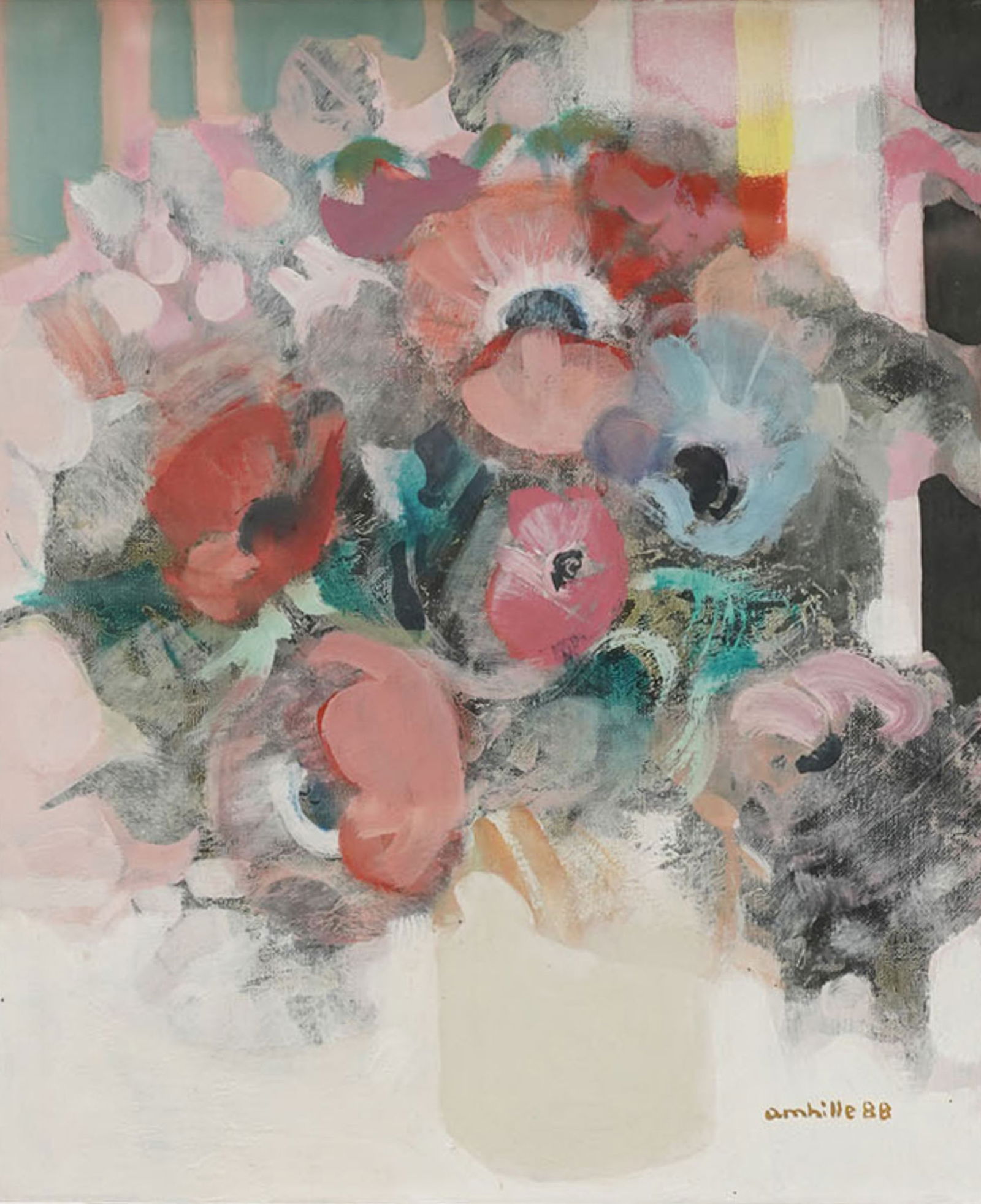 Paul Ambille (1930 - 2010), Les Anemones: oil on canvas, 1988, signed and dated lower right, 20 1/2 x 17 1/4 in., frame: 27 x 24 in.