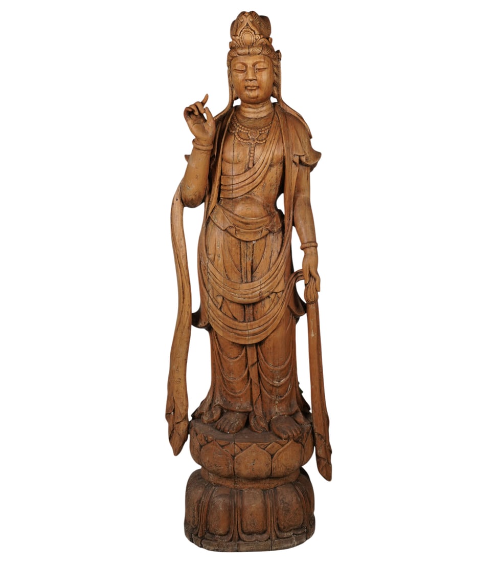 Japanese Carved Giltwood Figure of Buddha: 73 1/2 in. high