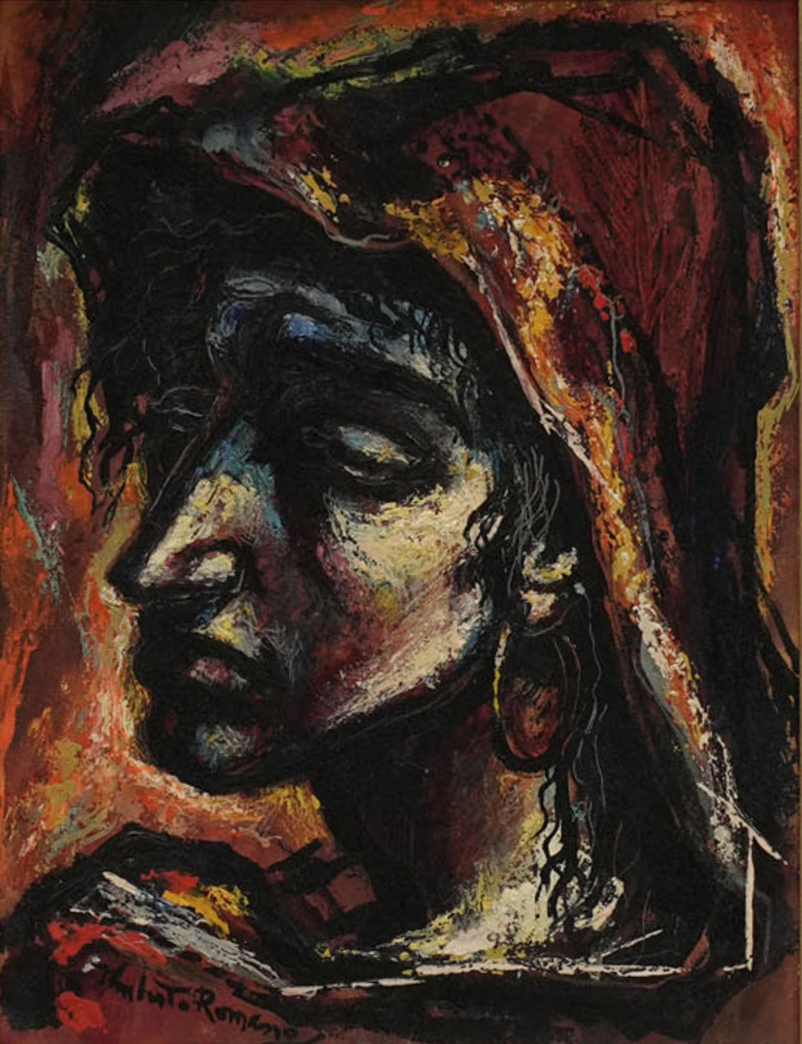 Umberto Roberto (Roman) Romano (1905 - 1984), Juno: oil on panel, signed lower left, titled to Associated American Artists label verso, 16 x 12 in., frame: 24 3/4 x 20 3/4 in.