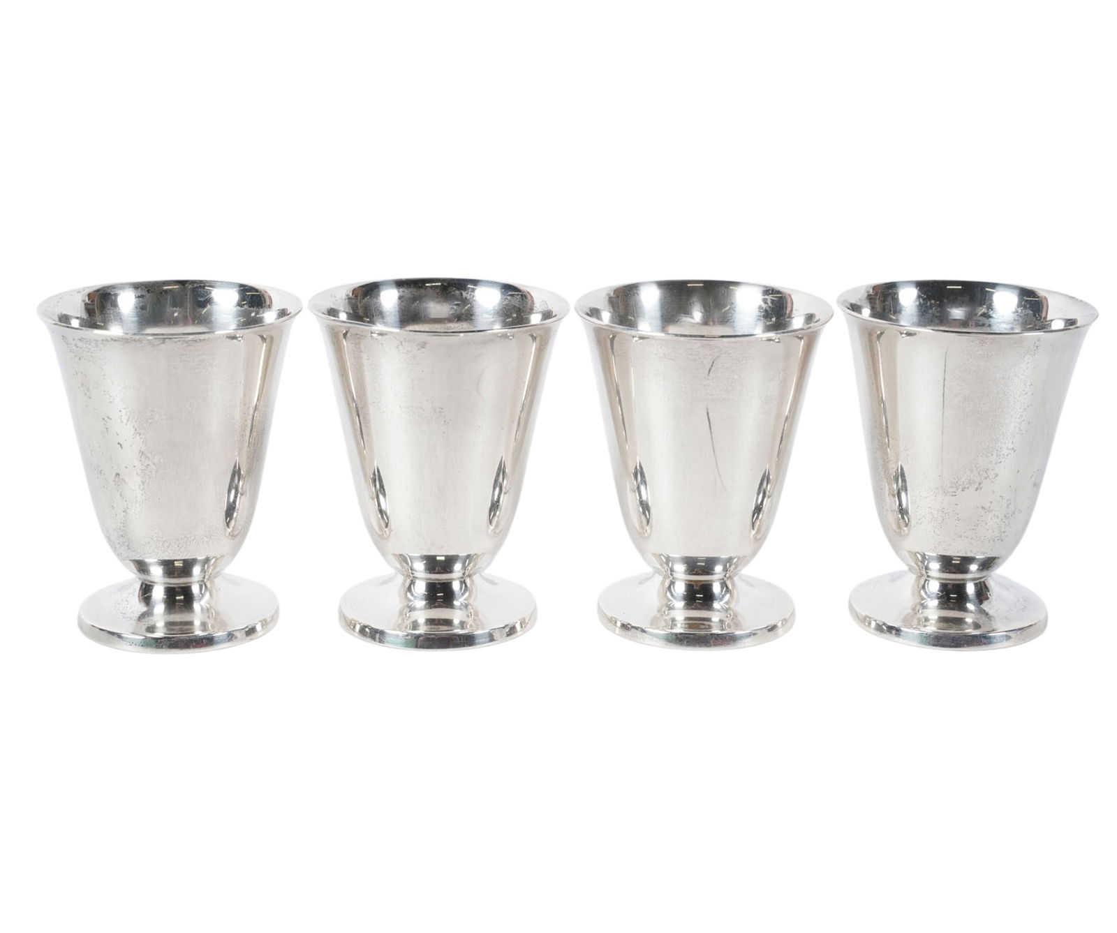 Set of Four Wallace Sterling Cups: each with maker's mark and firther marked "Sterling", Approximately 310 grams total, Each 3 x 2 1/2 in. [4 pieces]