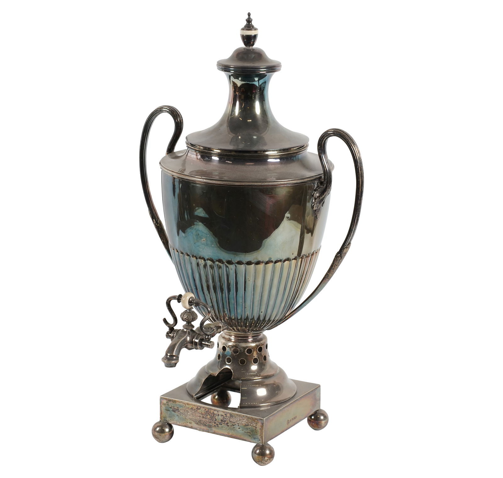 Elkington & Co. Silverplate Hot Water Urn: hallmarked to base, 23 in. high (58.4 cm.),