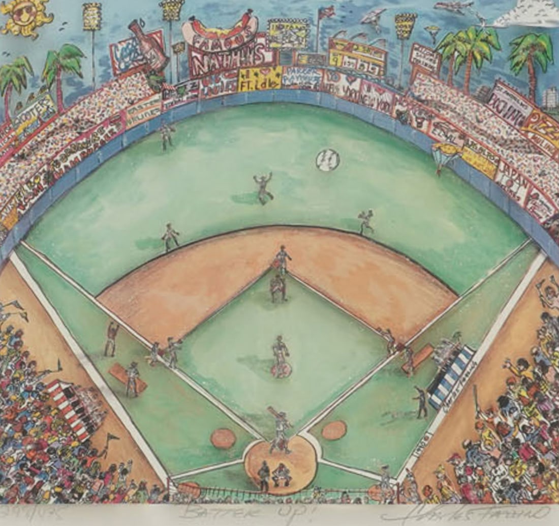 Charles Fazzino (B. 1955), Batter Up!: serigraph, ed. 298/475, signed and numbered in pencil, Image: 7 x 7 1/2 in., Frame: 18 x 19 in.