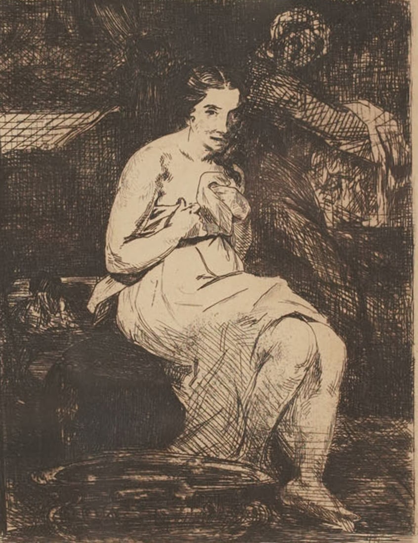 After Edouard Manet (1832 - 1883), The Toilette: etching, Plate: 11 x 8 3/4 in., Frame: 22 1/4 x 20 in.