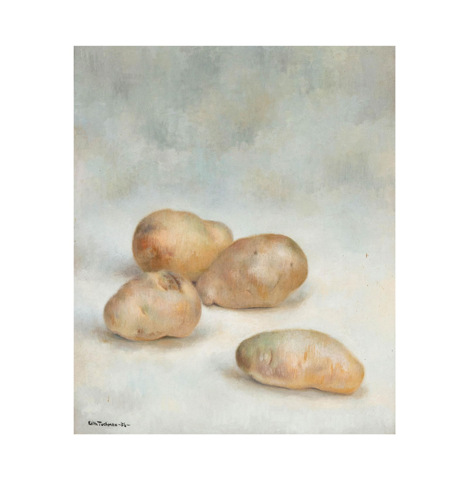 Edith Tuchman, American 20th century, Potatoes: oil on board, signed, 12 x 10 in. (30.5 x 25.4 cm.)