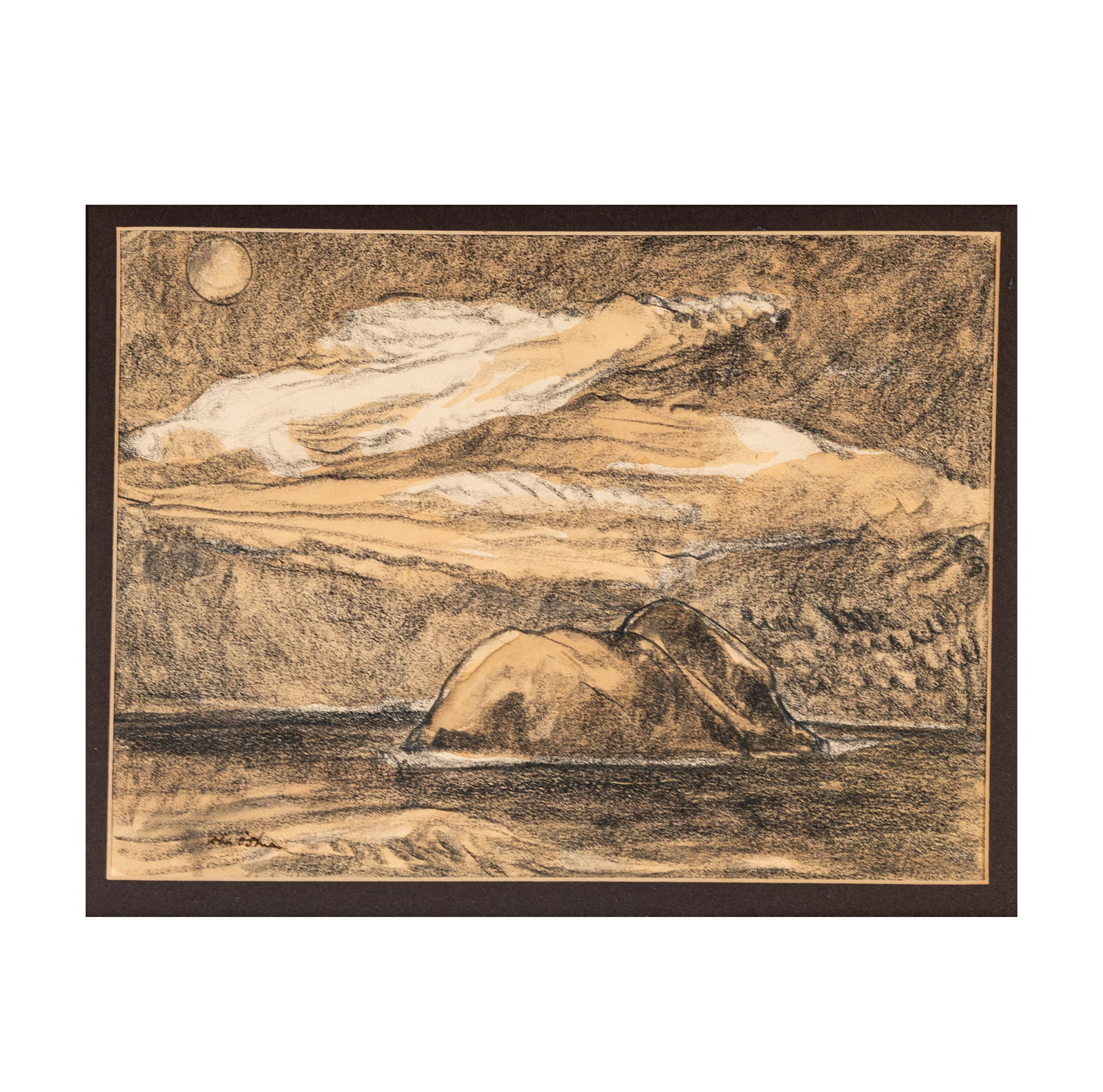 John O'Shea, 1876 - 1956, Nocturnal Landscape with Clouds: mixed media (charcoal heightened with white) signed lower left, 9 3/4 x 12 3/4 in. (24.8 x 32.4 cm.), Frame: 18 x 21 in. (45.7 x 53.3 cm.)