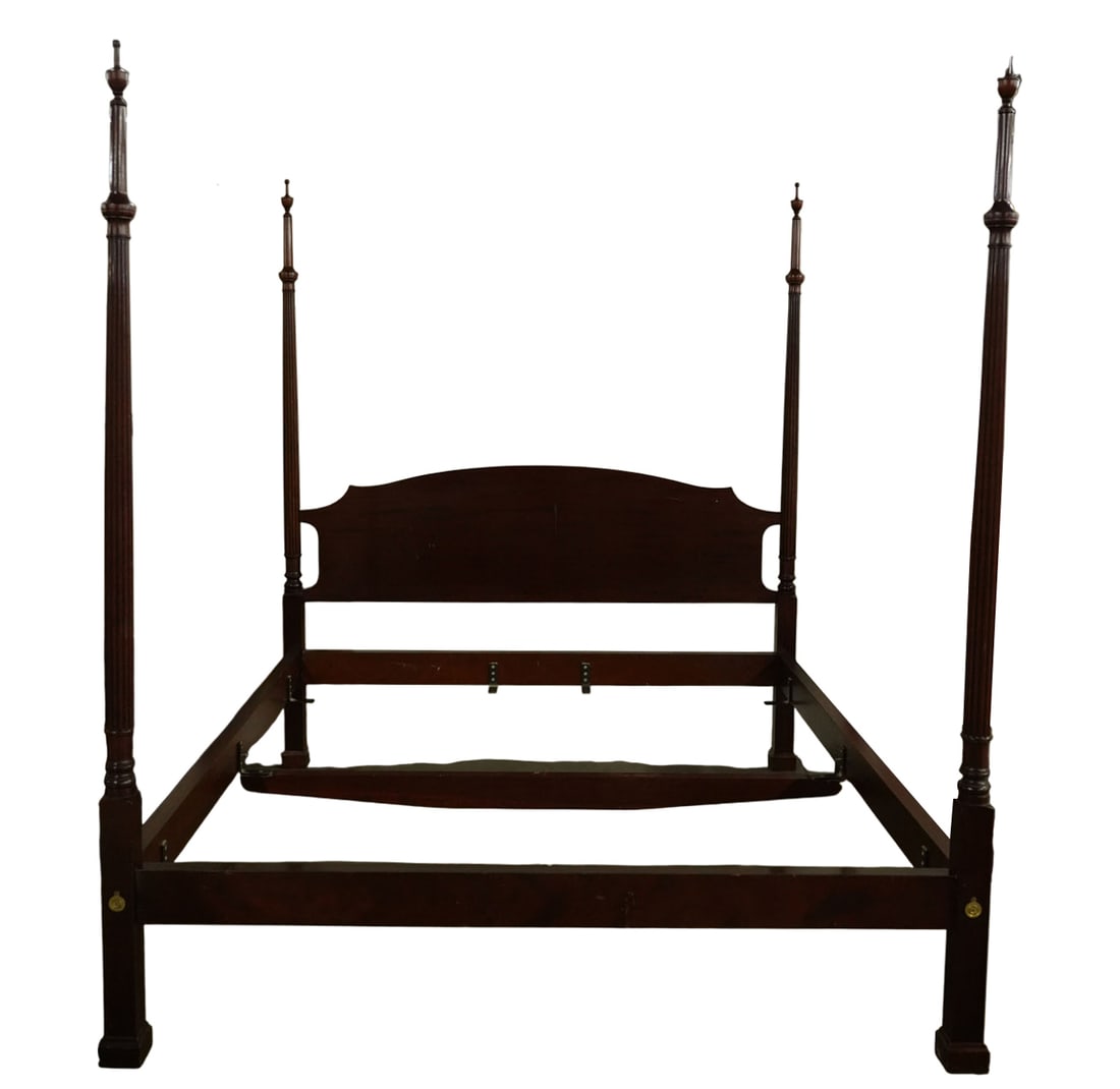 An American Mahogany Poster Bed: Reed Classics label, Headboard: 89 x 78 in.