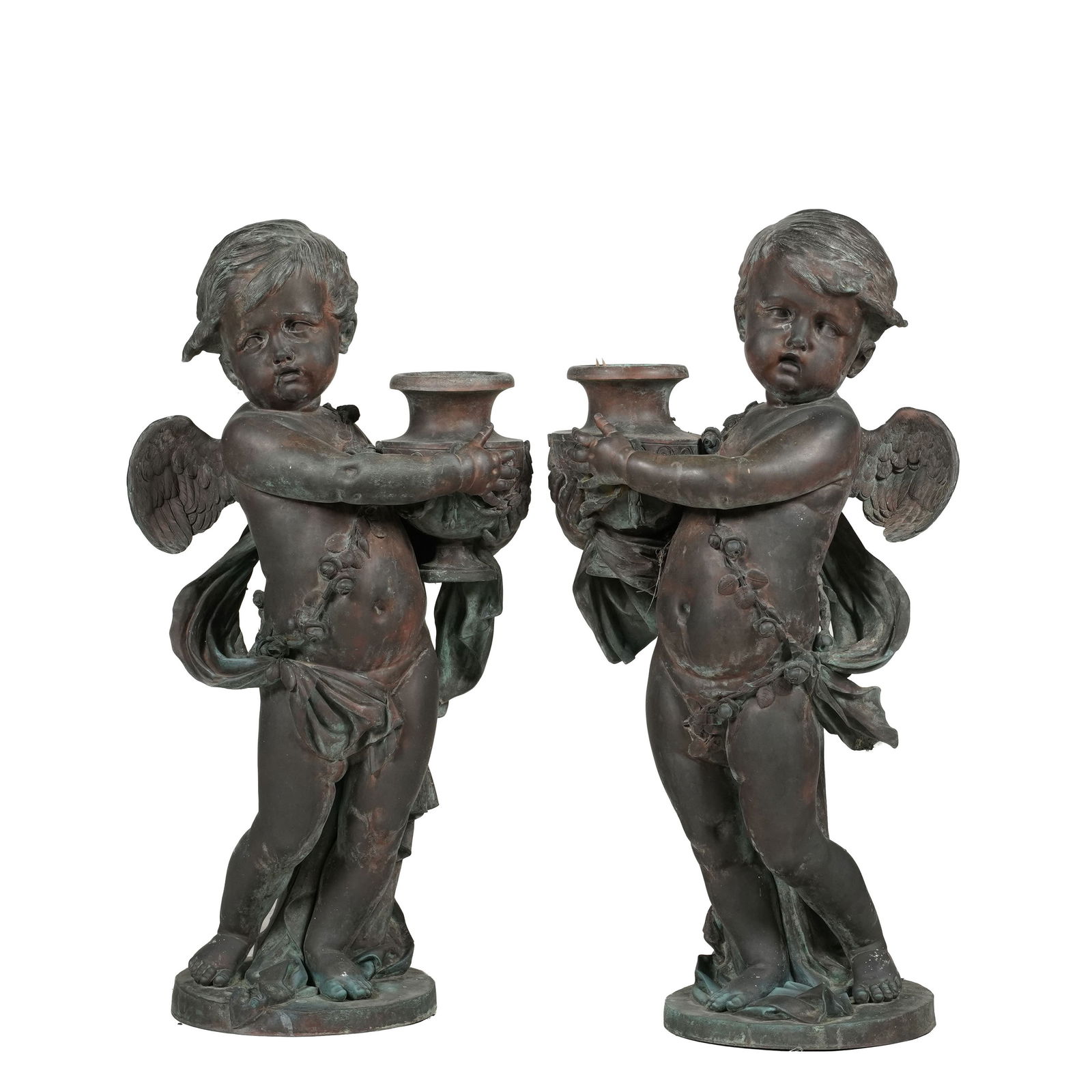 Victor Paillard (1805-1886): Two Works (Cherubs): bronze, each: 30 in. high