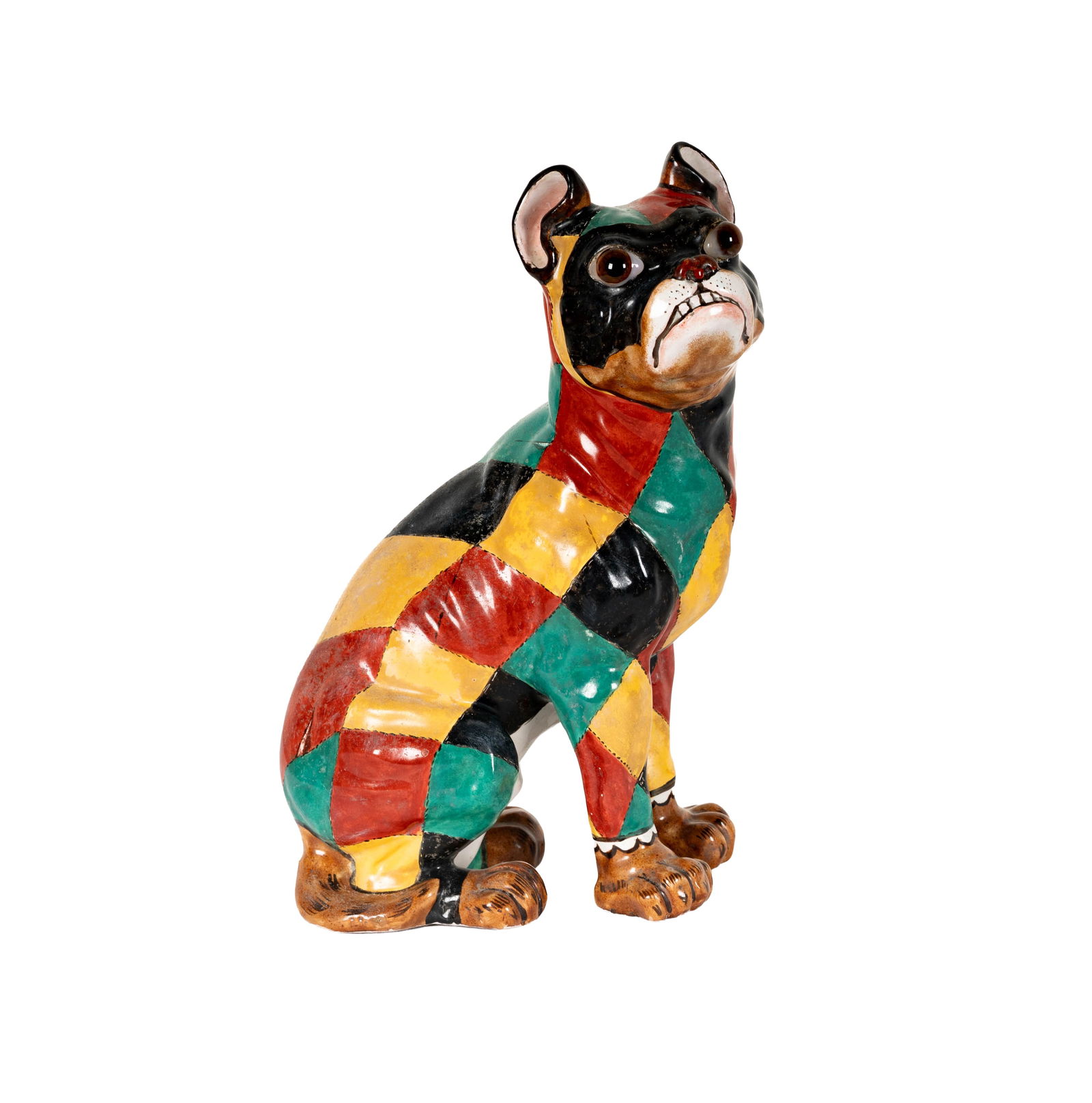 Emile Galle (1846-1904): Dog: faience, c. 1900, black-painted signature "Galle Nancy" to dog's proper left rear leg, 12 1/2 x 8 x 4 1/2 in.