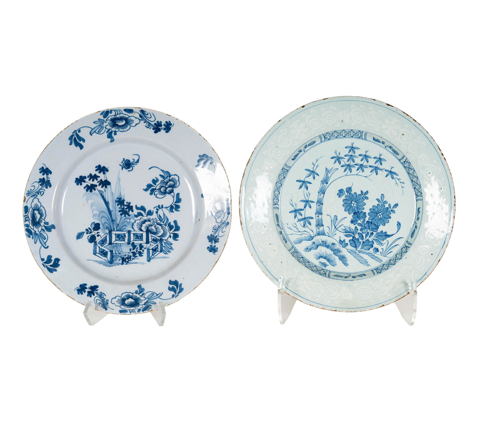 Two English Delftware Chinoiserie Blue and White Chargers (1 of 10)
