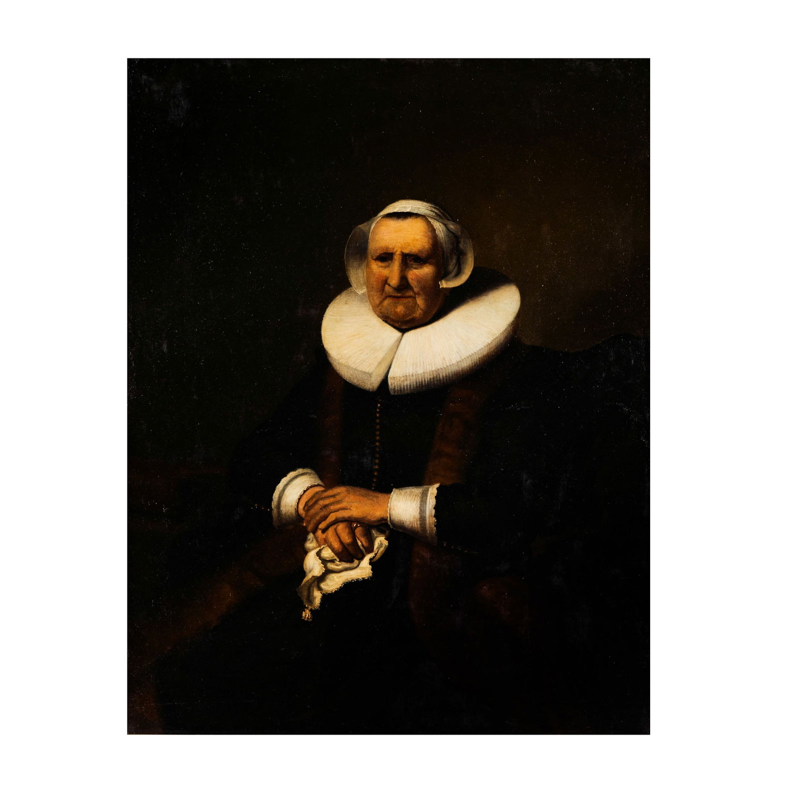 Dutch School: Portrait of a Woman: oil on canvas, apparently unsigned, 46 x 36 in. (116.8 x 91.4 cm.) frame: 60 x 48 in. (152.4 x 121.9 cm.)