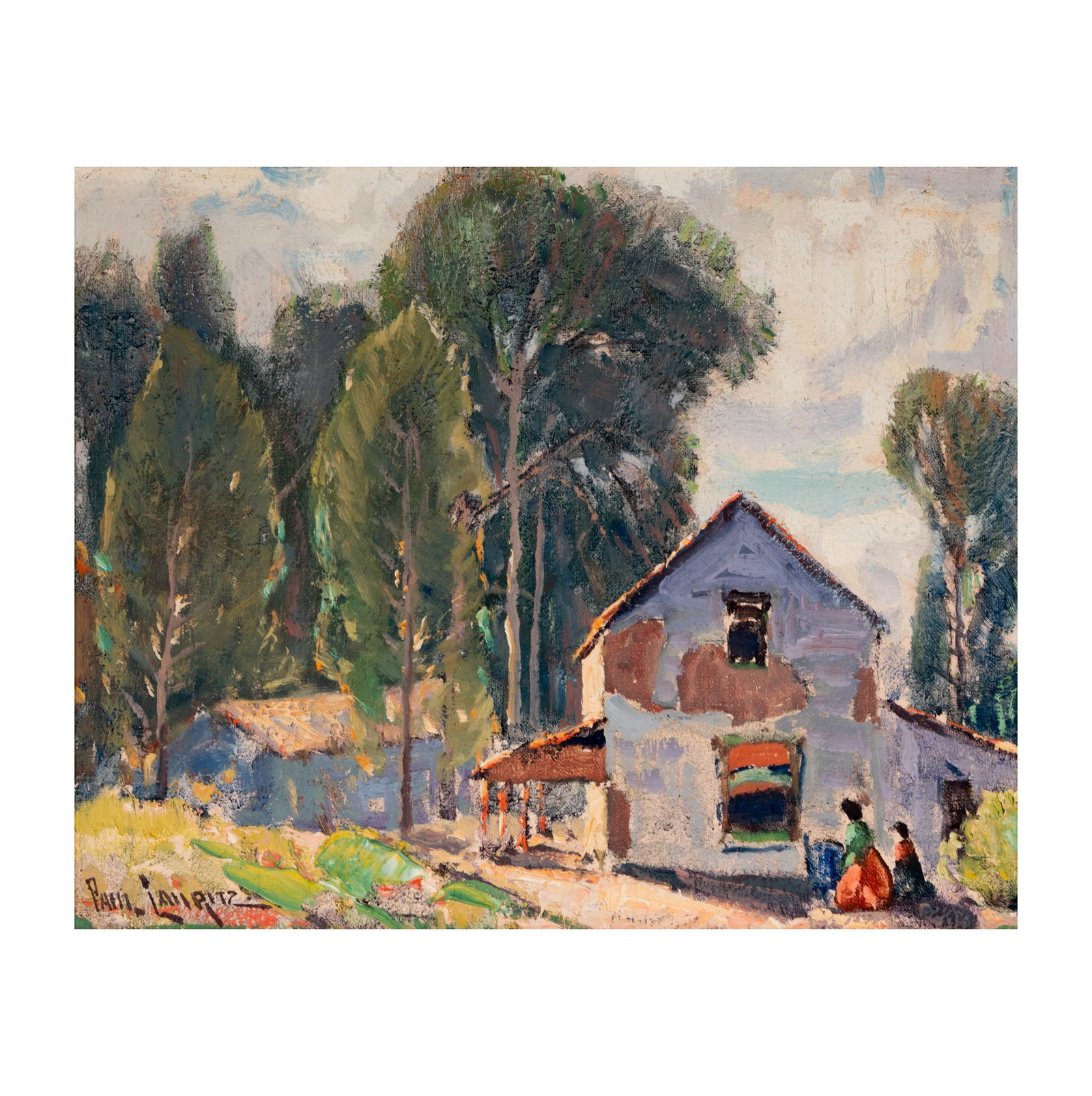 Paul Lauritz (1889 - 1975): California Picnic: oil on board, signed lower left. 11 1/2 x 14 1/2 in. frame: 20 x 23 in.