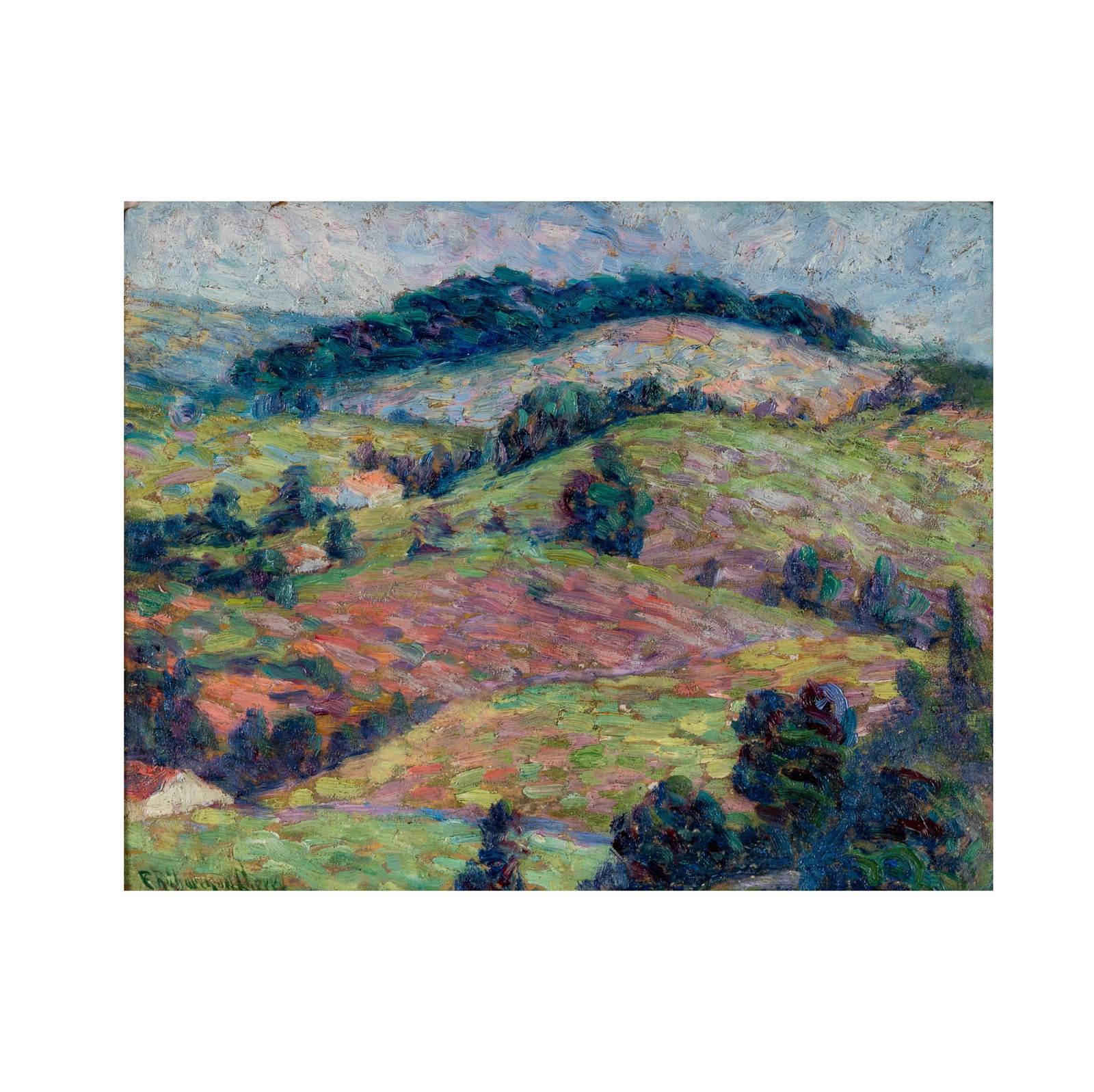 Emma Richardson Cherry (1859 - 1954): Rolling Hills (East Texas): oil on canvas board, c. 1905, signed lower left, titled to typewritten label verso, 8 1/2 x 10 1/2 in., Frame: 14 x 16 in.