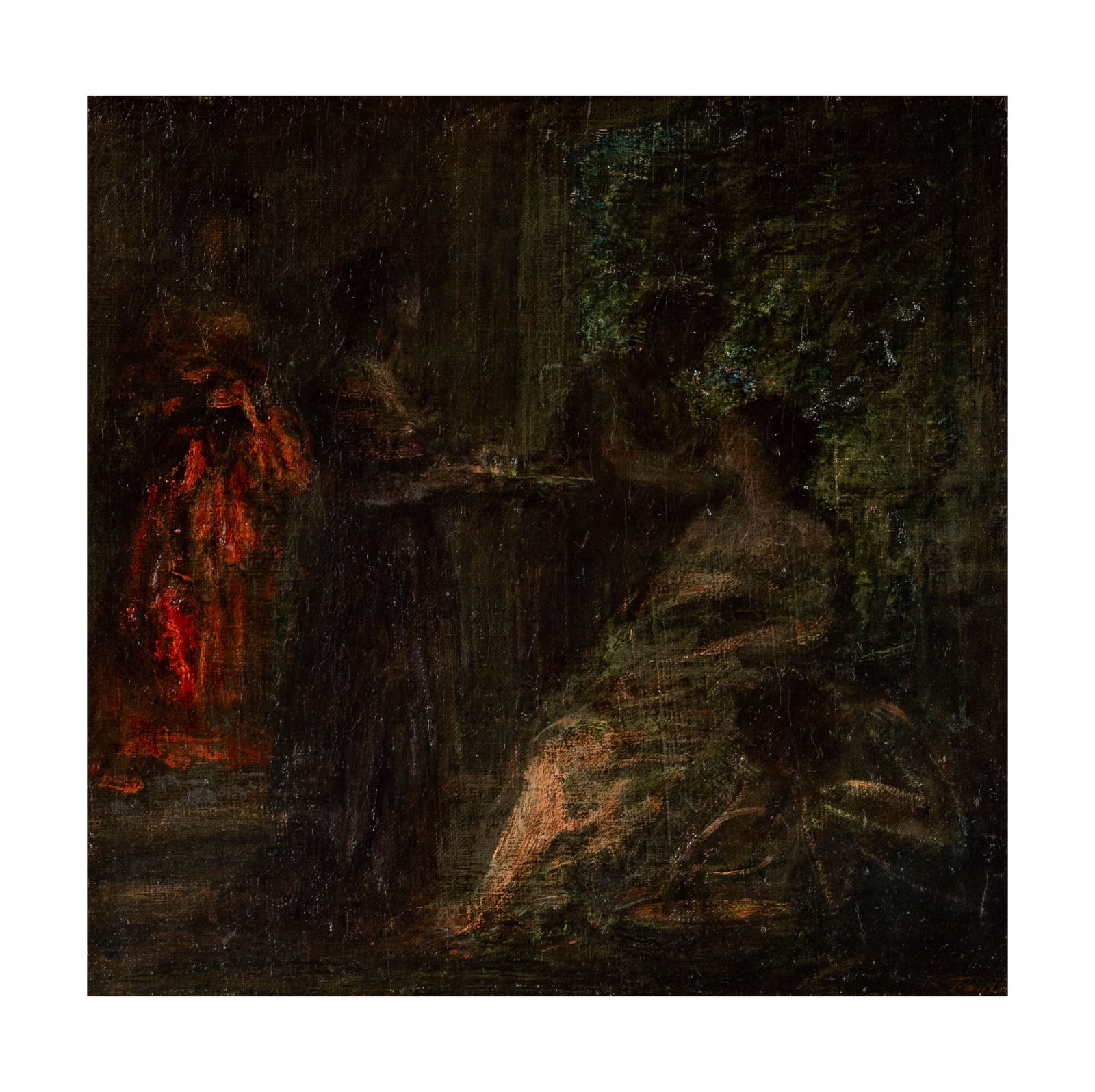 Henri Fantin-Latour (1836 - 1904): Figures in an Interior: oil on canvas, signed "Fantin"lower right, 11 x 11 1/2 in., frame: 19 1/2 x 19 1/2 in. Provenance: Property from the Estate of Ernest E. Warsaw, Second Lieutenant, U.S. Army Air Forces, navigator with