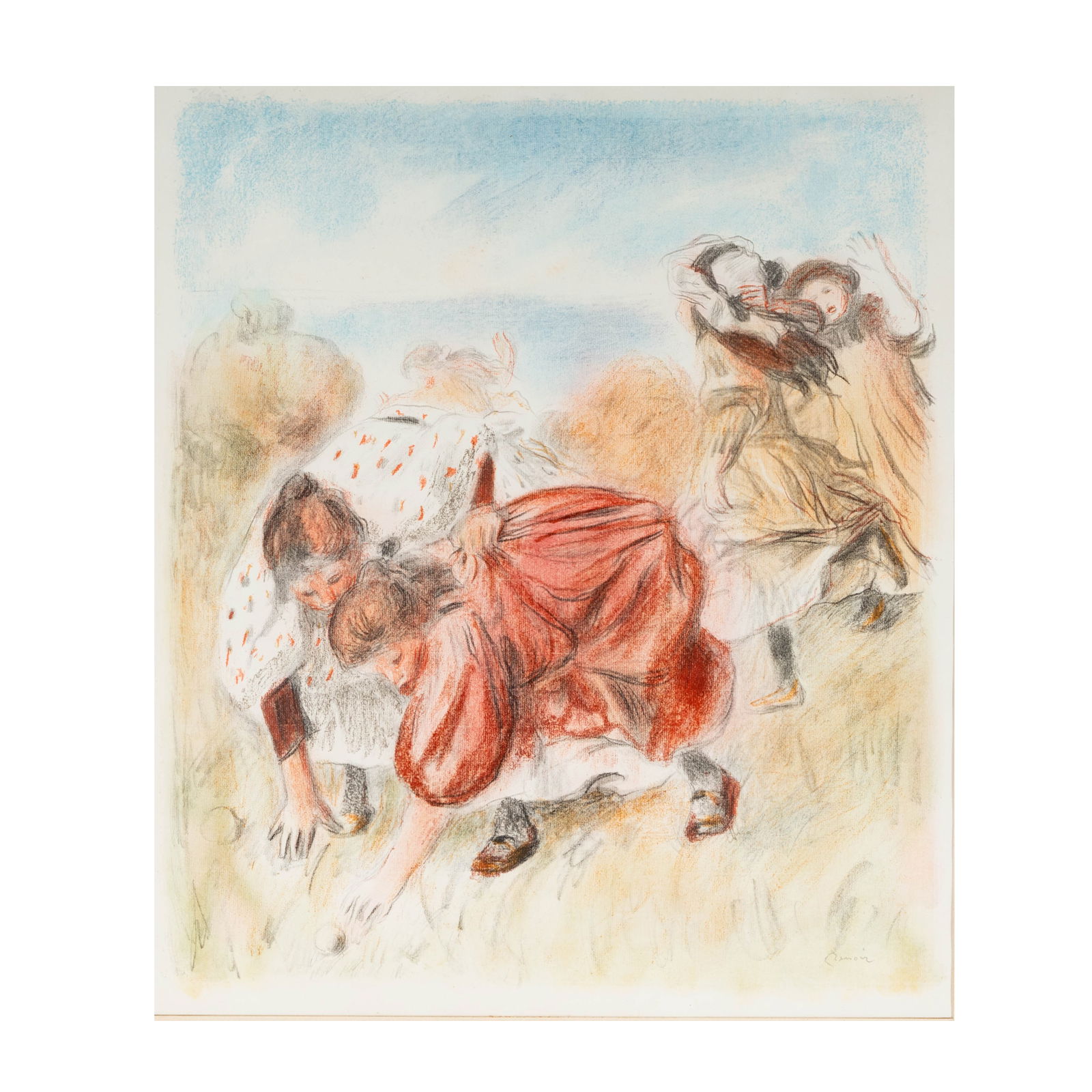 Pierre Auguste Renoir (1841 - 1919): Enfants jouant a la balle: "Children Playing with Ball", [Delteil 32], lithograph in colors on Arches Ingres laid paper with MBM watermark, 1900, from the edition of 200, signed in the stone lower right, published by Ambroise V
